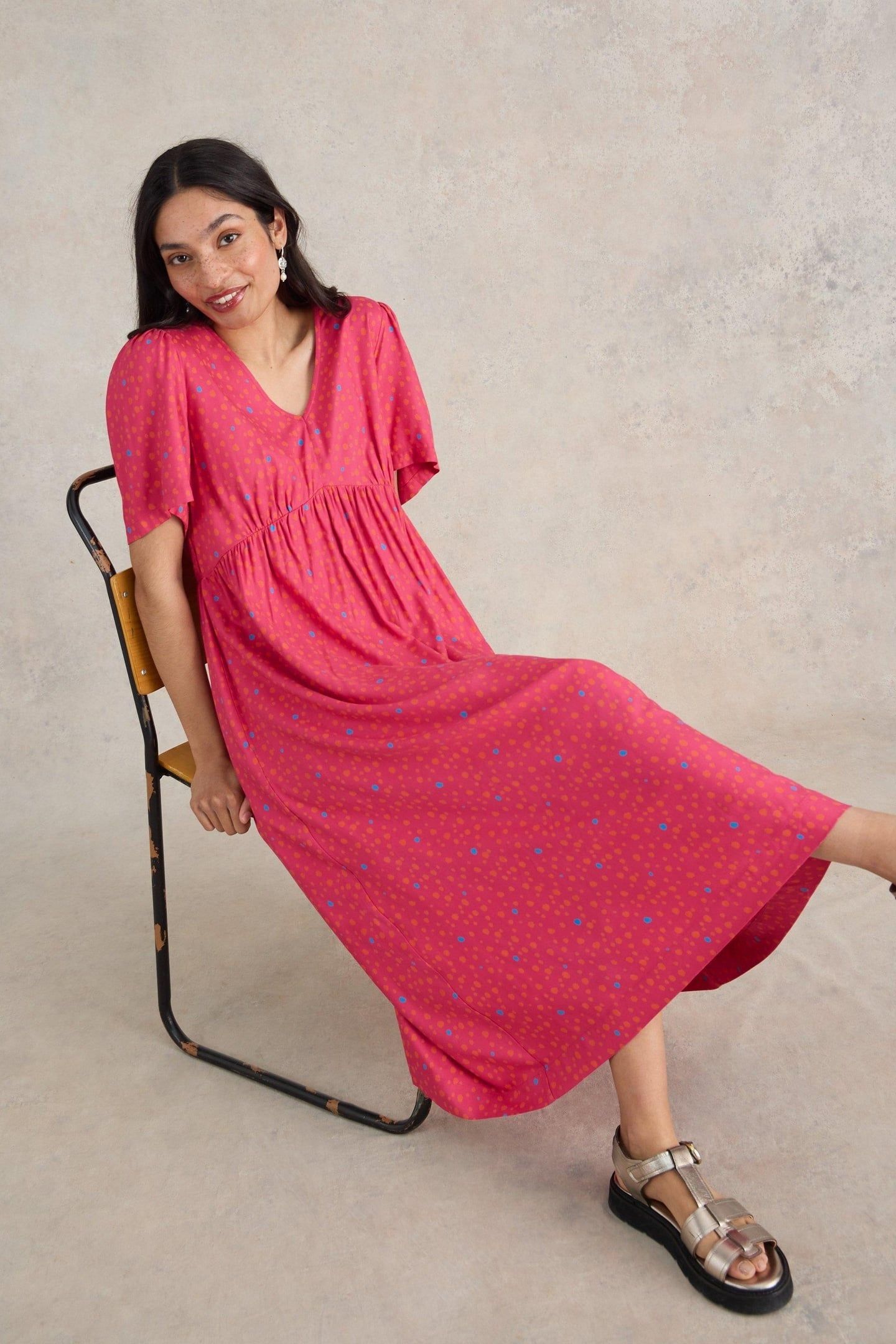 LUCY MIDI DRESS PINK MULTI 1