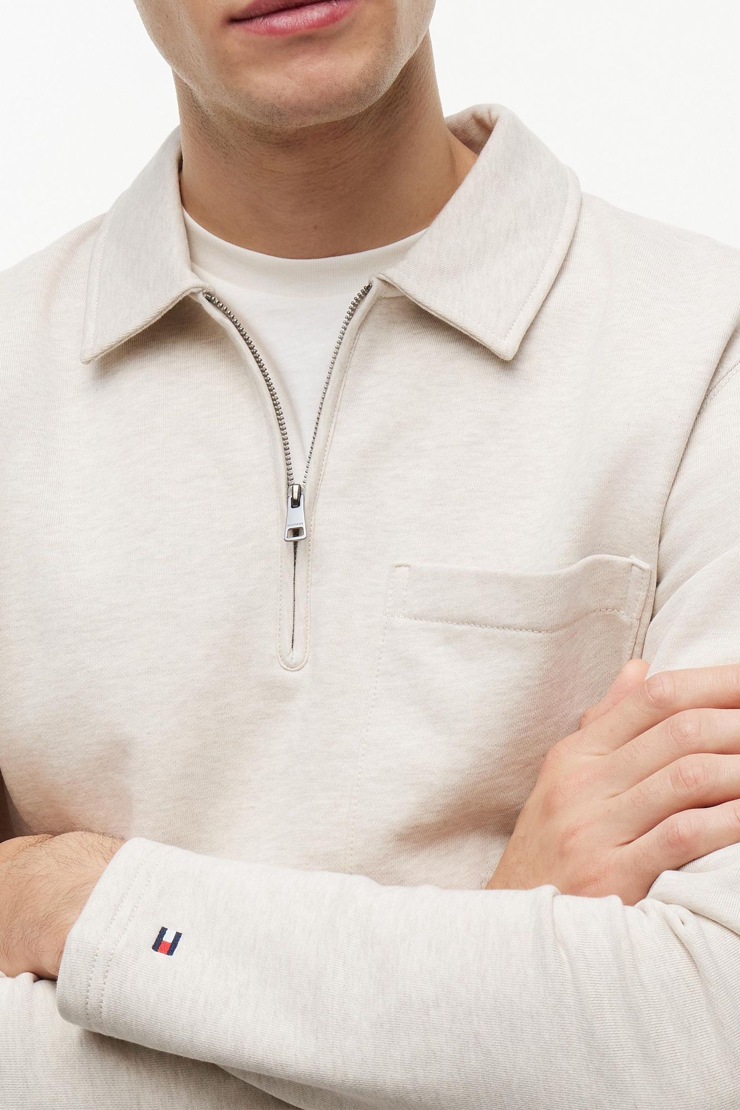 ESSENTIAL TERRY QUARTER-ZIP HEATHERED OATMILK 5