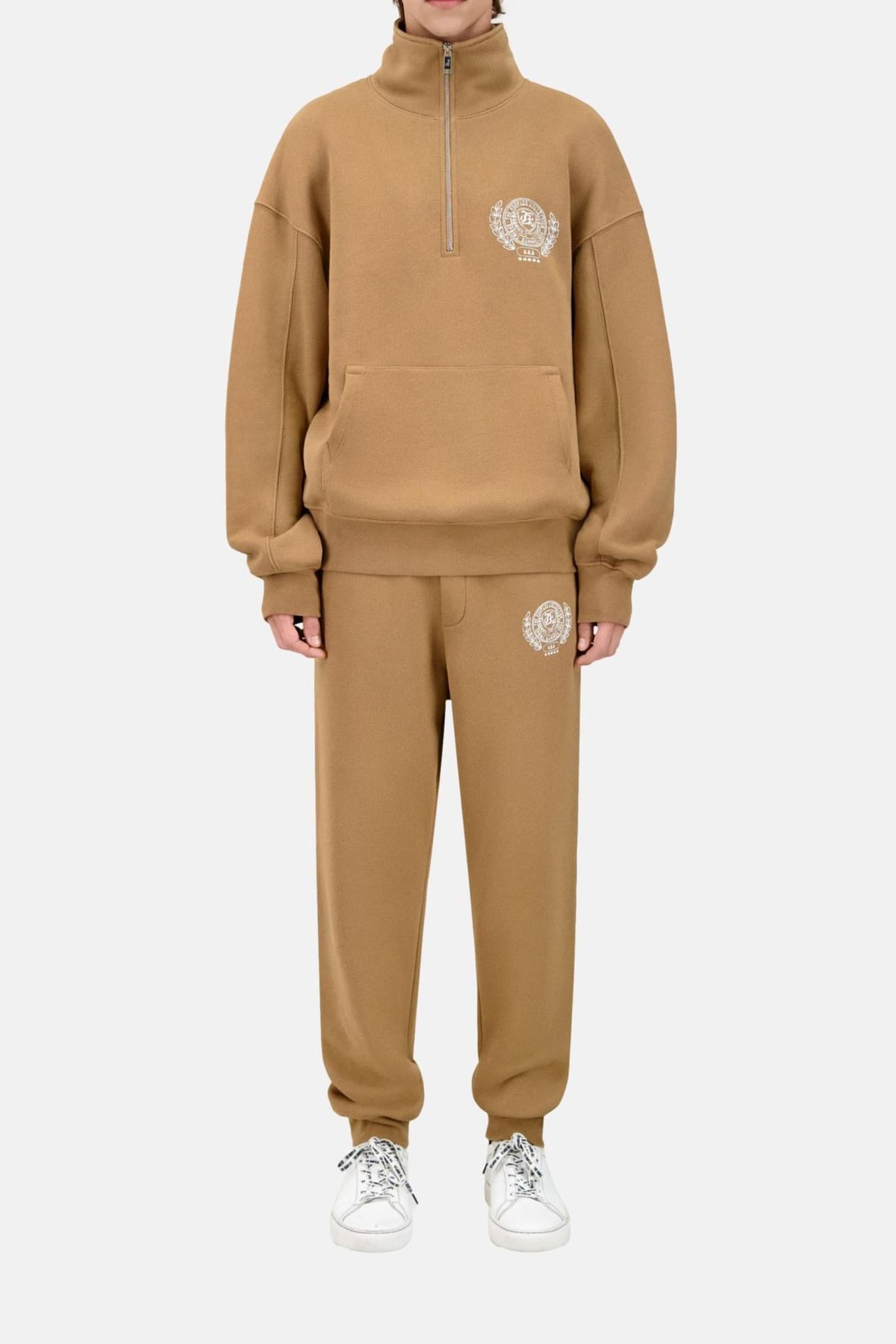 SWEATSHIRT A COL ZIPPE LIGHT BROWN 1