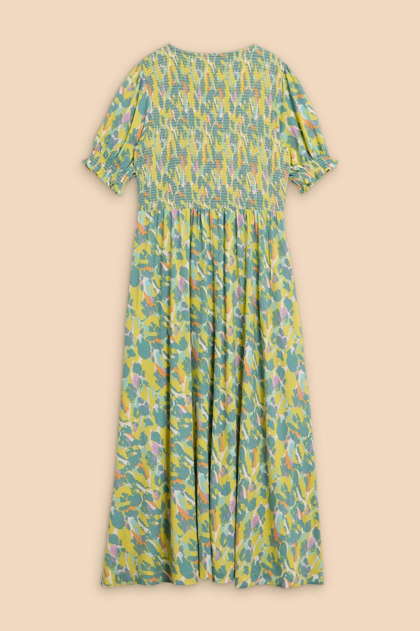 EMILY SHIRRED JERSEY DRESS TEAL PRINT 6