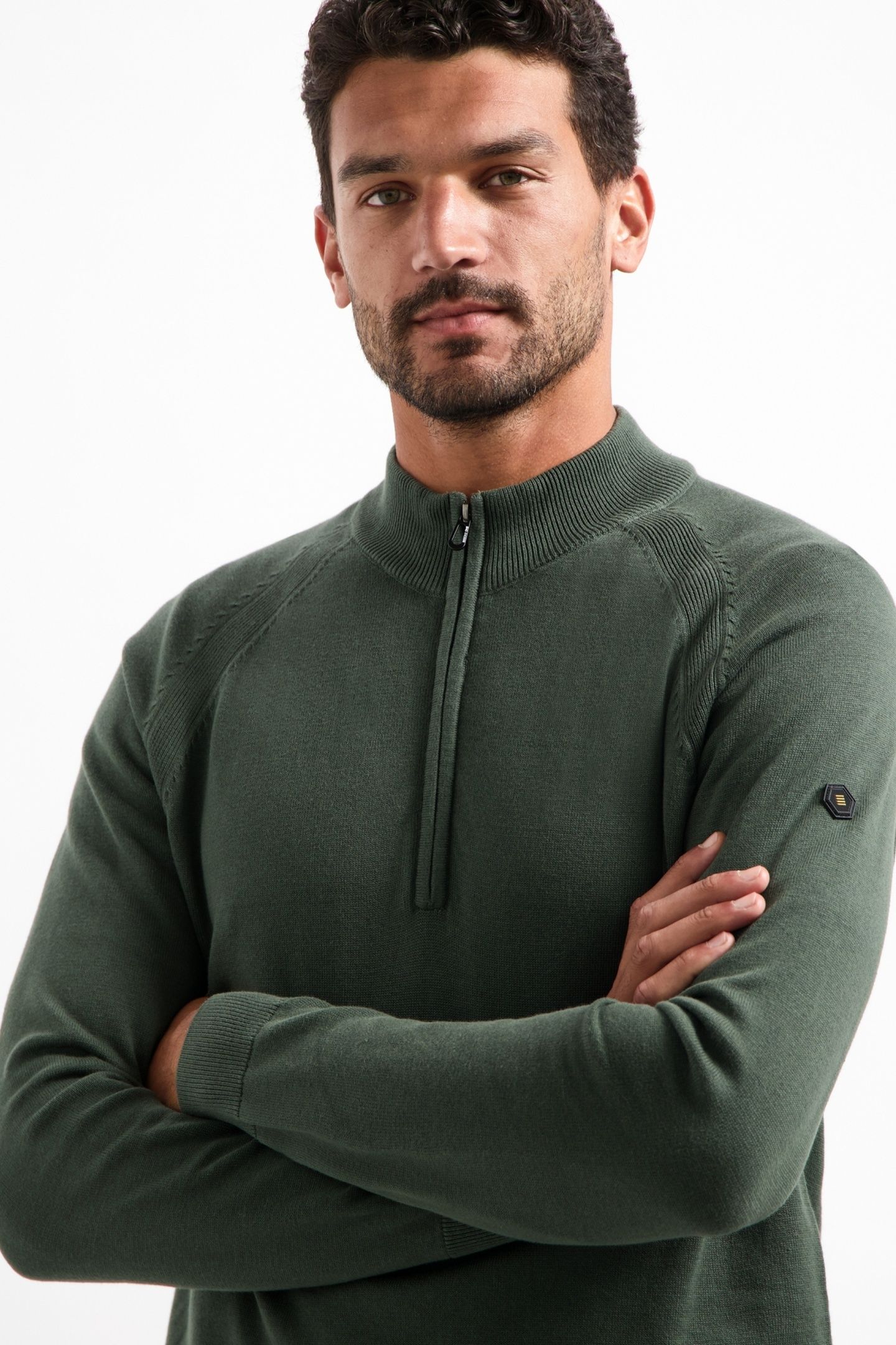 PULLOVER HALF ZIP HIGH COLLAR SOLID DARK GREEN 2