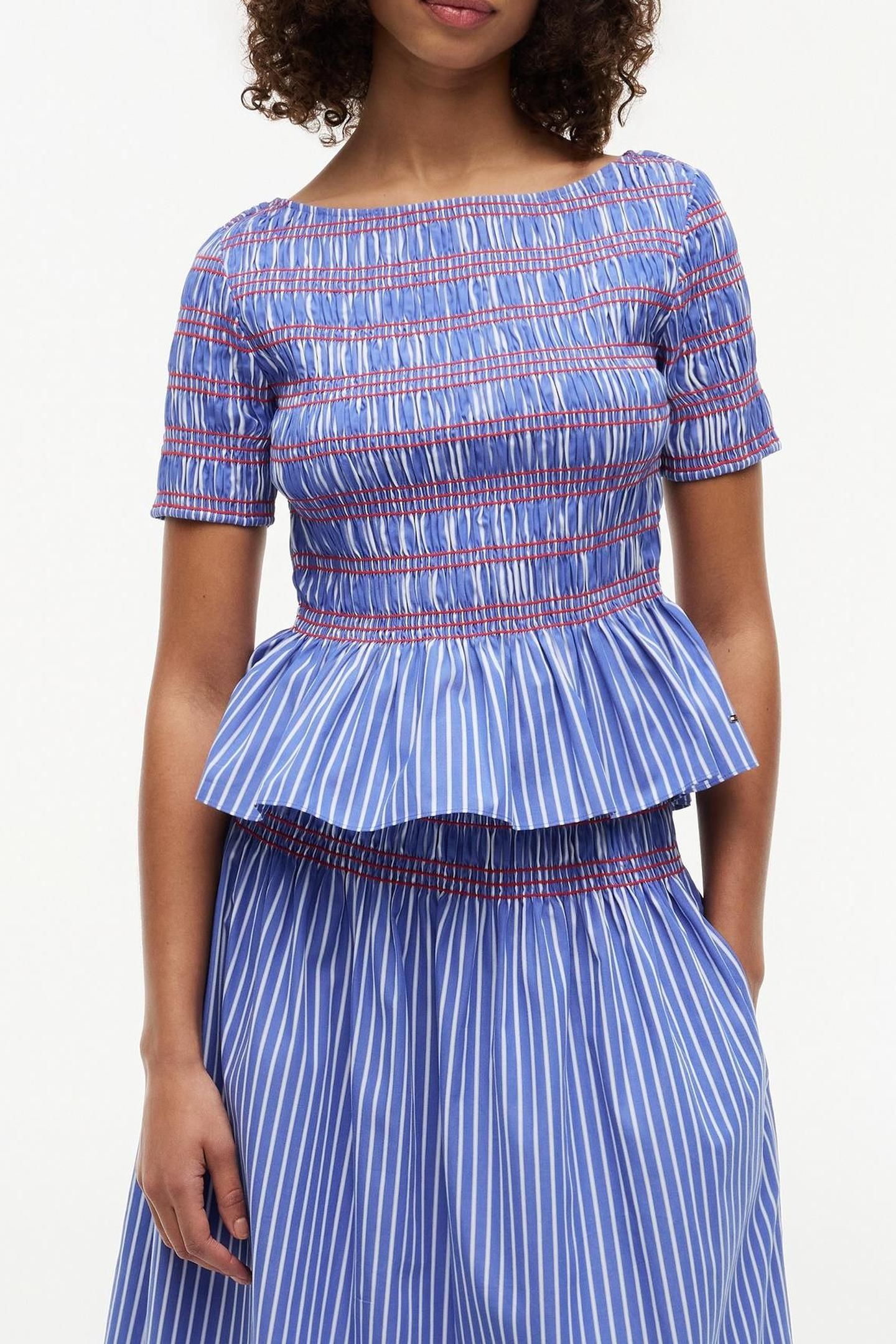 SMOCKING STRIPE BOAT NECK TOP STACKING STP/VERONA BLUE 1
