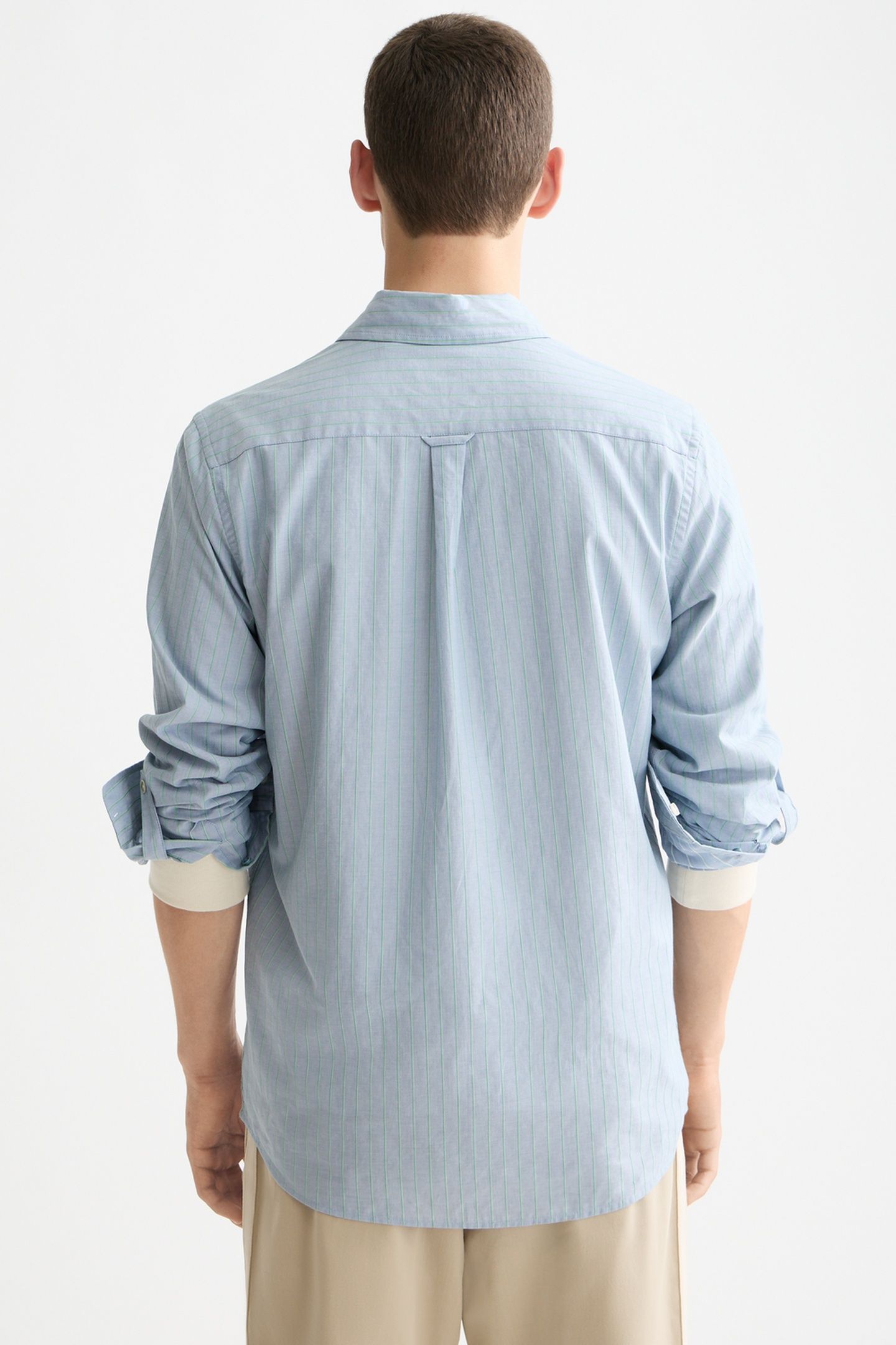 YARN-DYED STRIPE SHIRT FADED DENIM / GREEN SPRUCE STRIPE 3