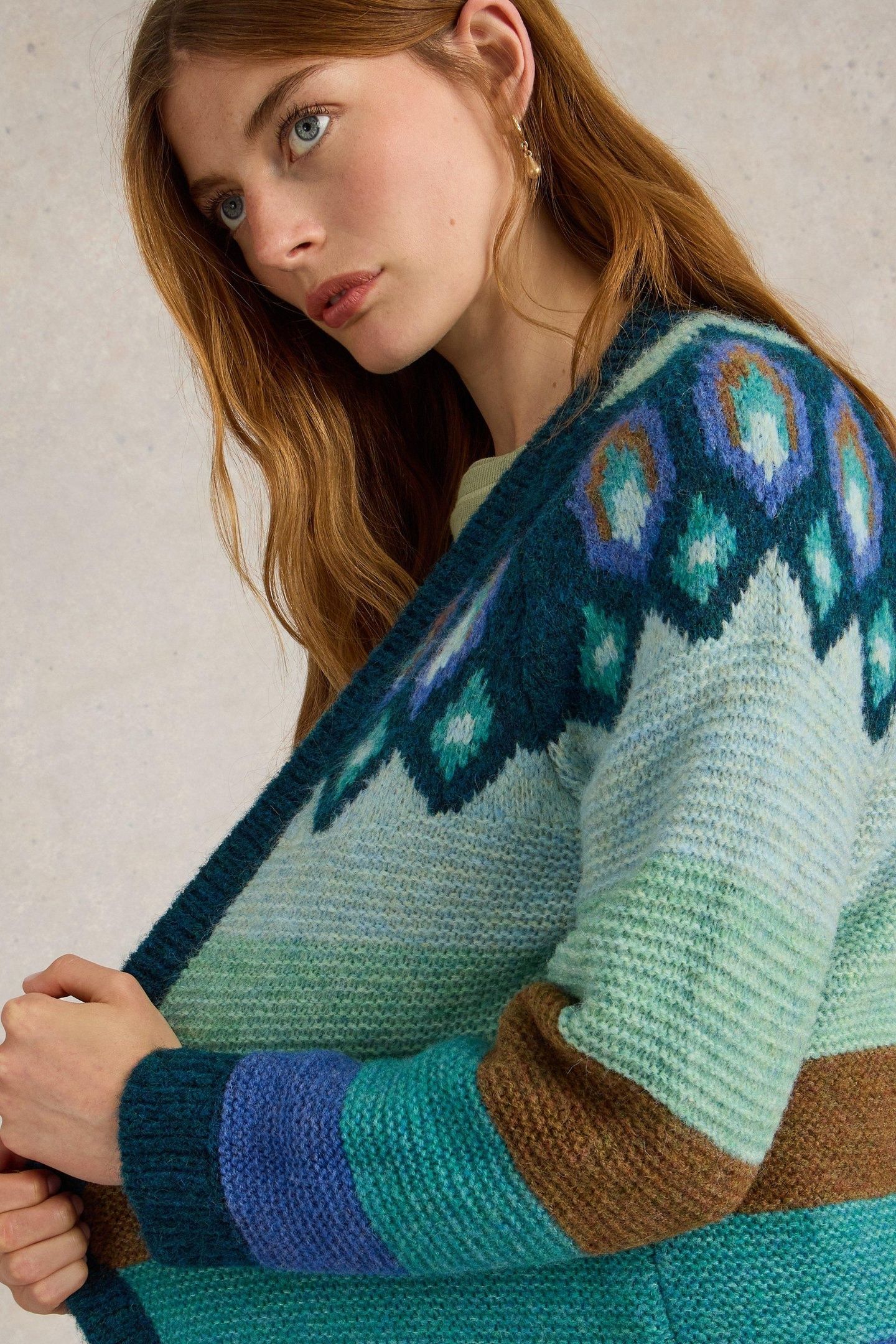 NEW YORK FAIRISLE CARDI TEAL MULTI 6