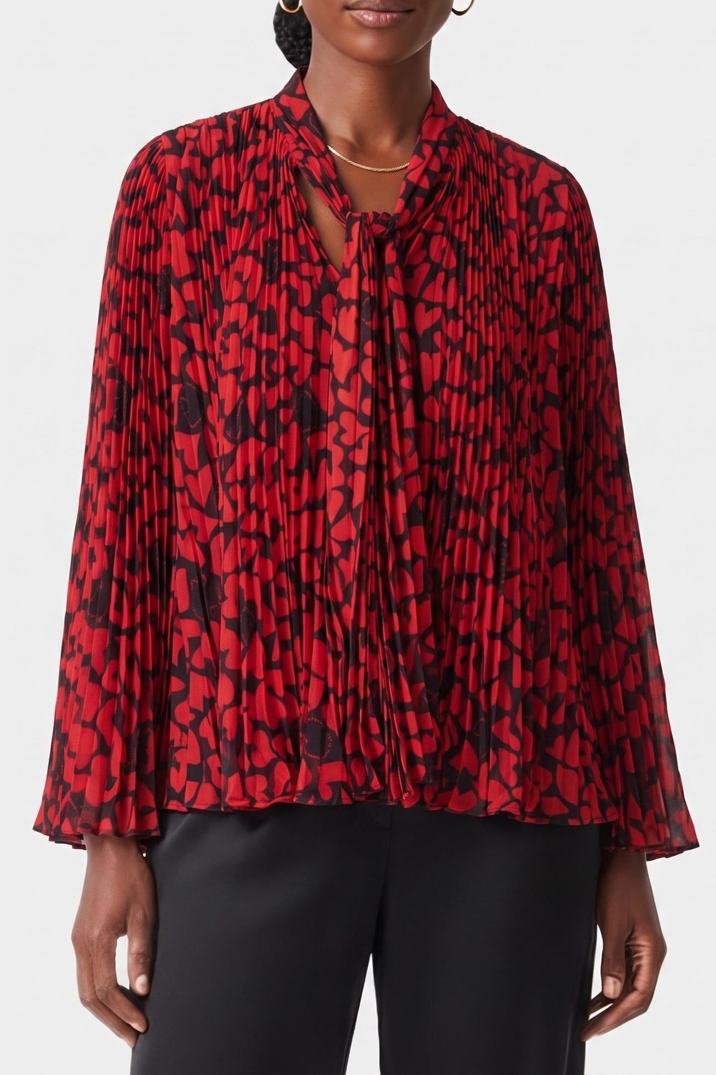 PLEATED LONG-SLEEVED TOP BLACK - RED 1