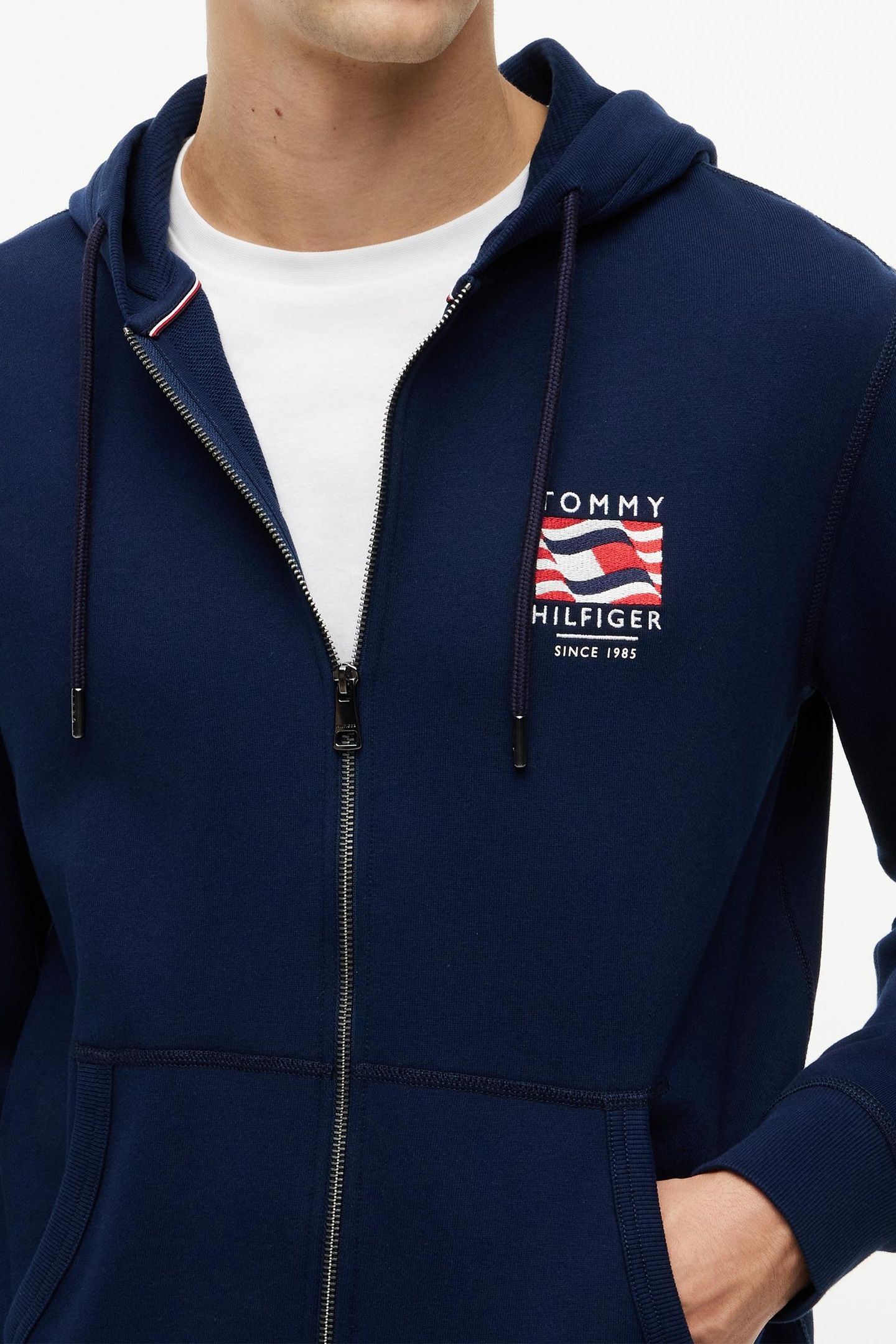 FLAG EMBROIDERY FRENCH TERRY ZIP-THRU HOODY CARBON NAVY 5