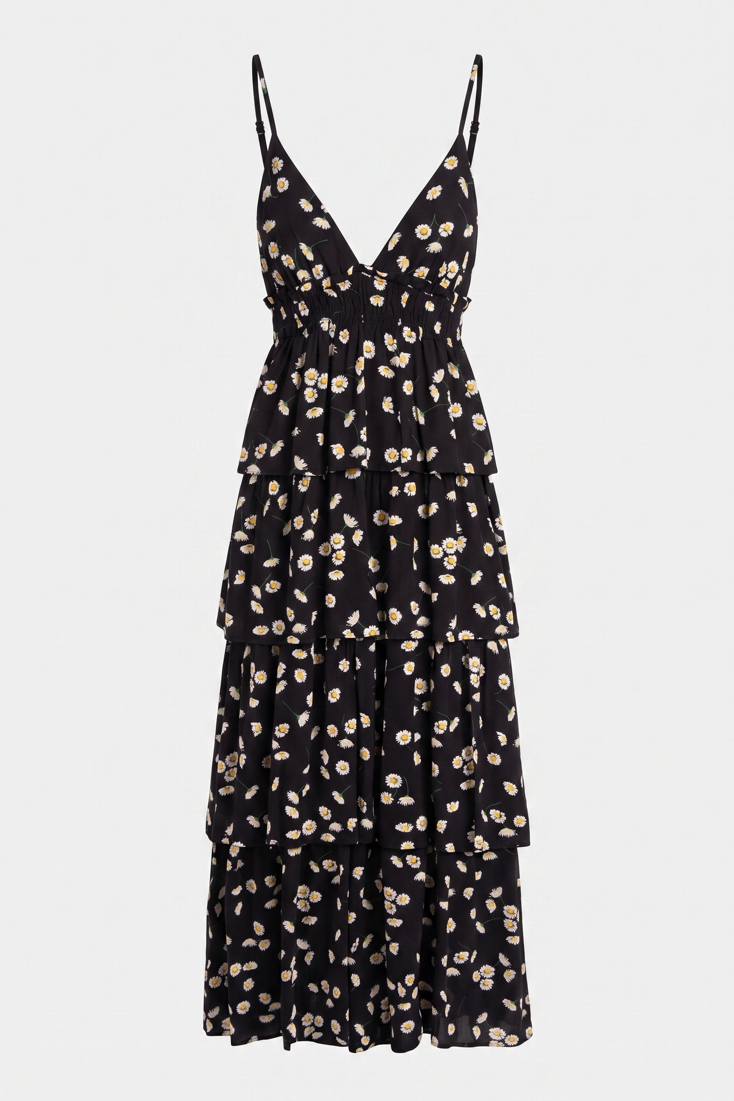 SLEEVELESS RUFFLED LONG DRESS BLACK WHITE 3