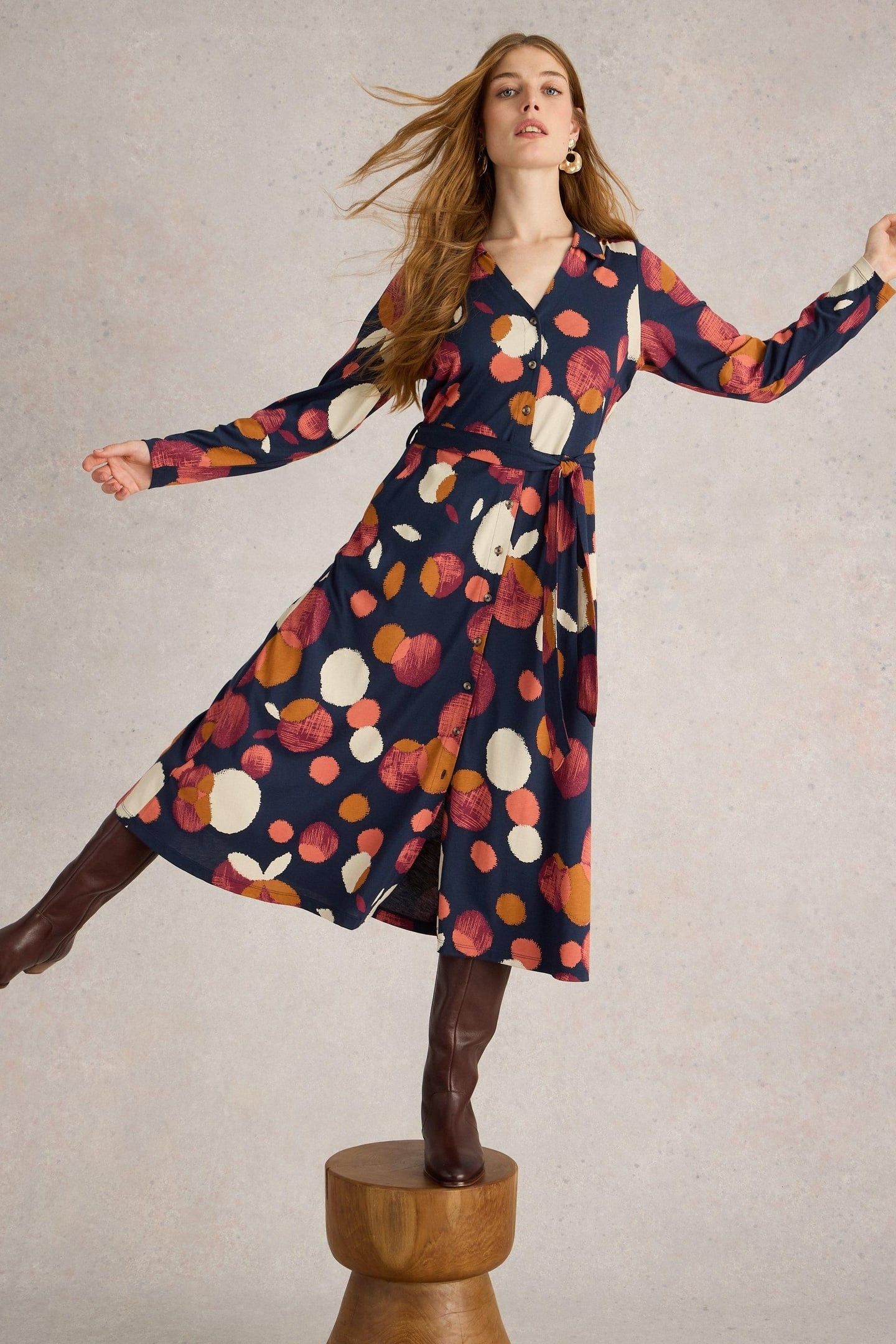 CORA JERSEY SHIRT DRESS NAVY PRINT 8