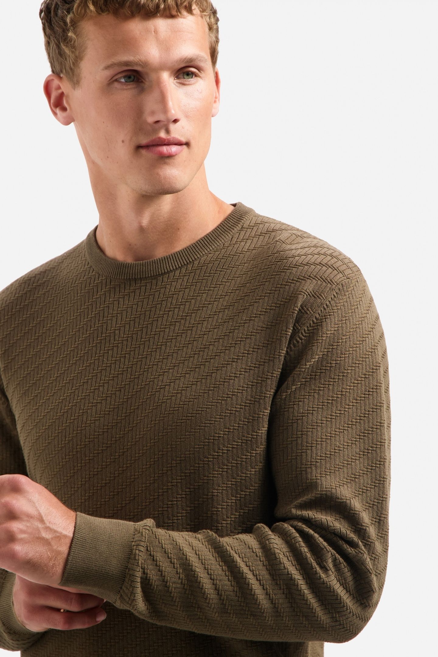 PULLOVER CREWNECK JACQUARD SOLID TAUPE 3