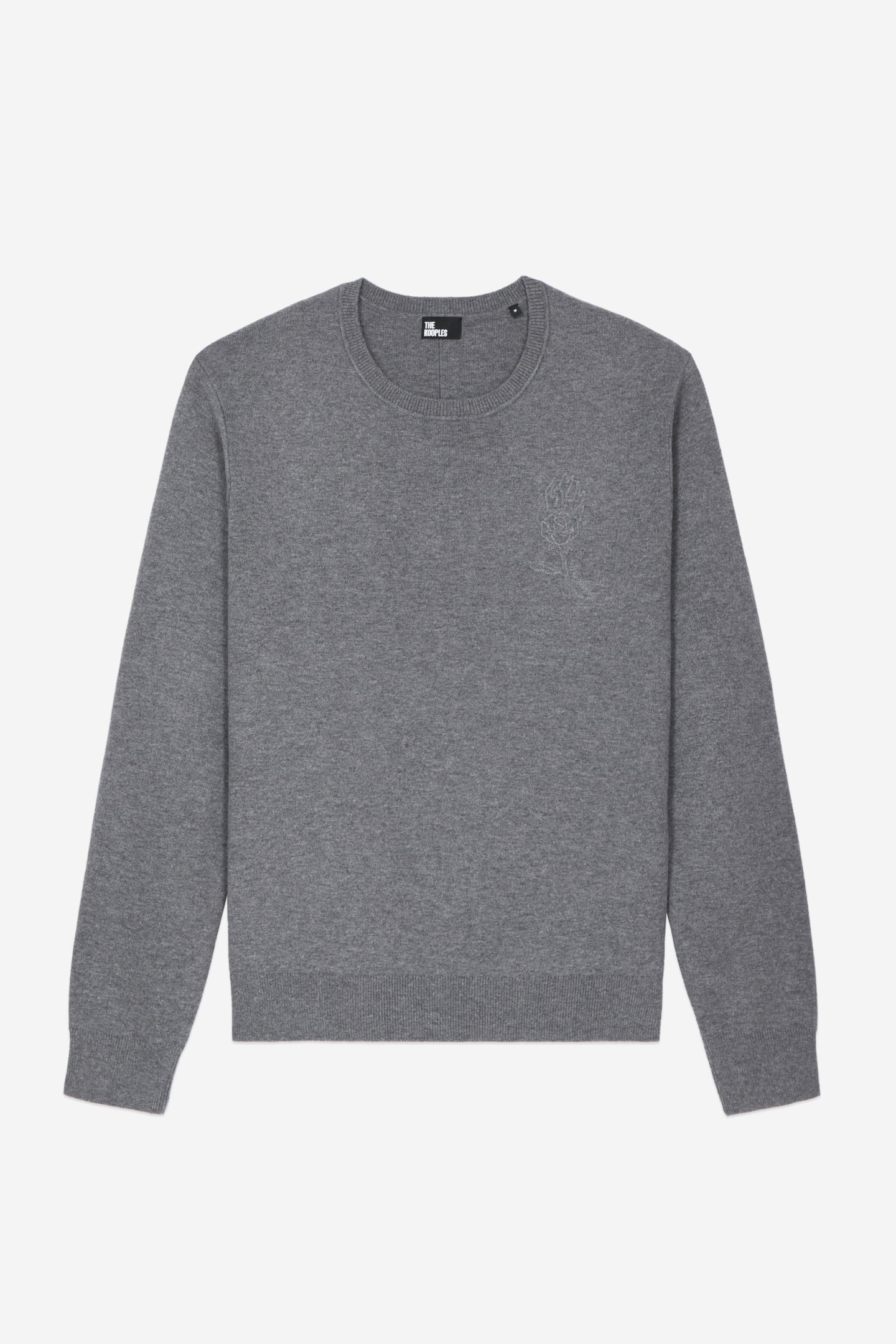 ROUND NECK SWEATER WITH CHEST EMBROIDERY MELANGE GREY 5