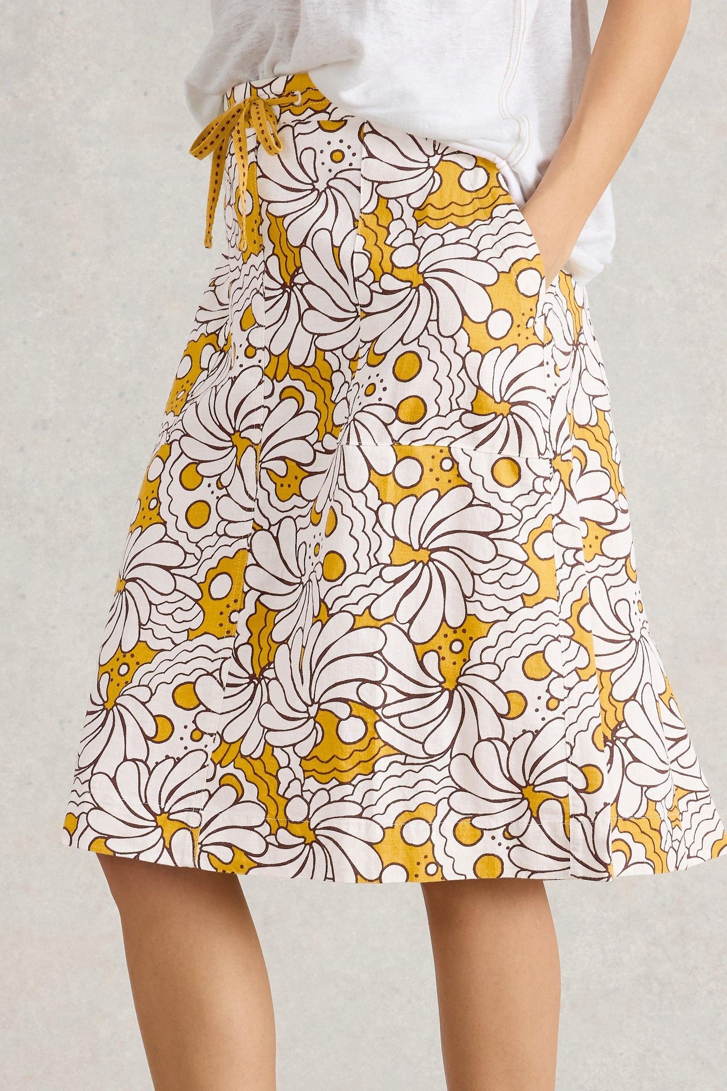 EVIE LINEN BLEND SKIRT YELLOW PRINT 3