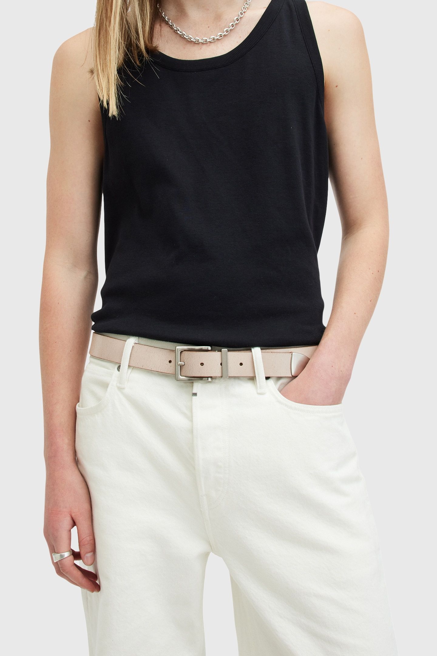 TREY METAL TIP BELT CREAM/DULL NICKEL 1