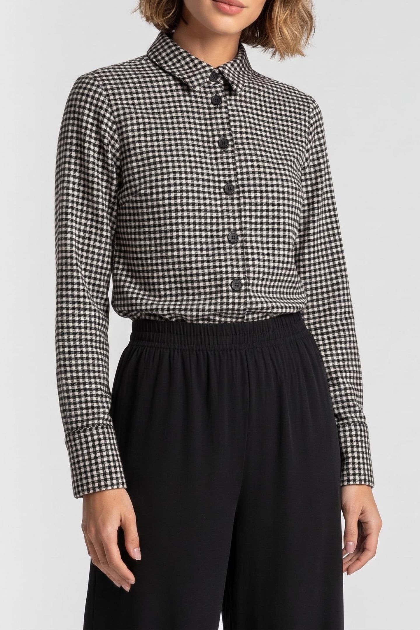 LONG-SLEEVED SHIRT W CLASSIC COLLAR BLACK WHITE 1
