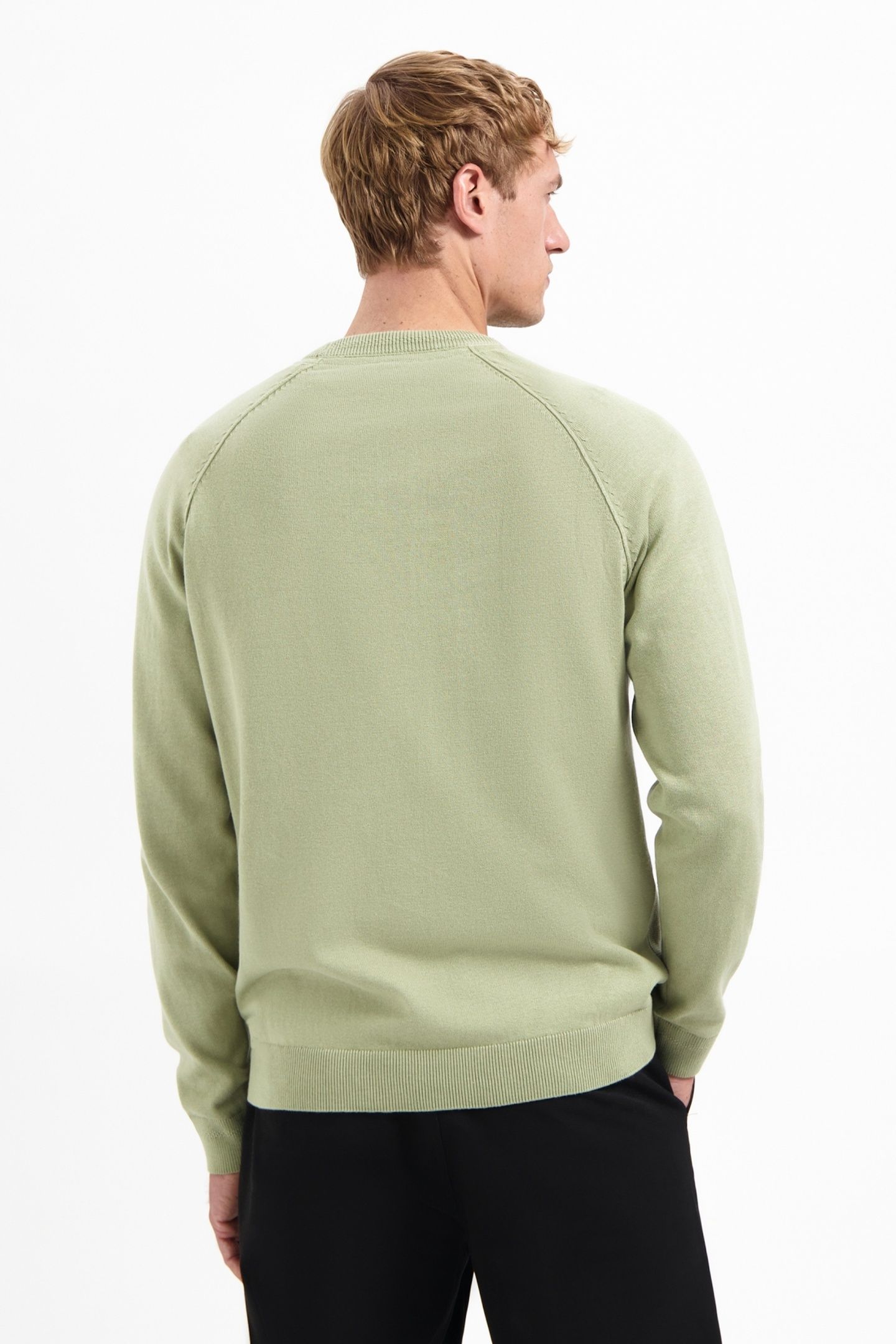 PULLOVER CREWNECK SOLID WAFFLE KNIT LIGHT MOSS 3
