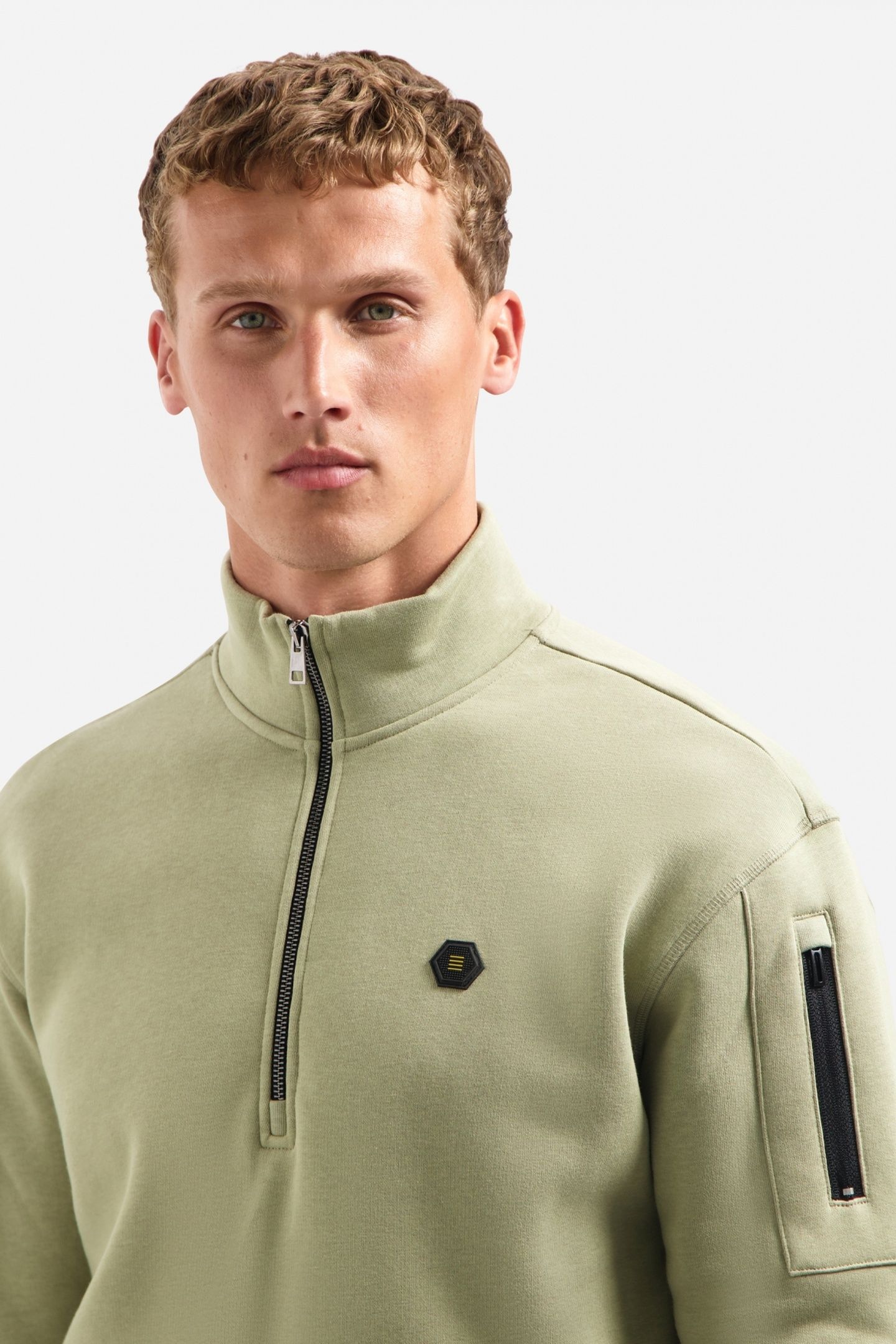 SWEATER HALF ZIP BRUSHED LIGHT MOSS 7