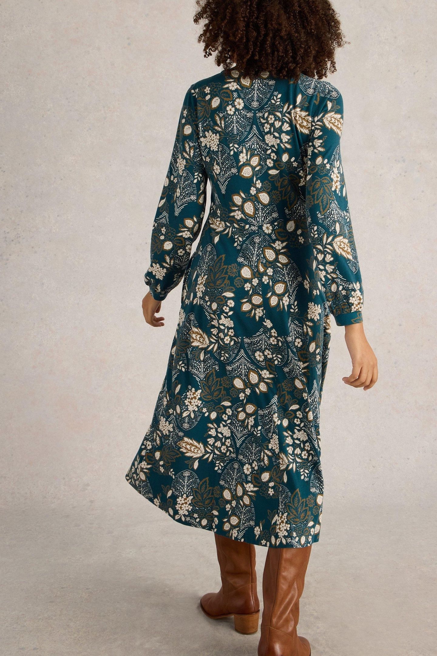 MEGAN JERSEY MIDI DRESS TEAL PRINT 3