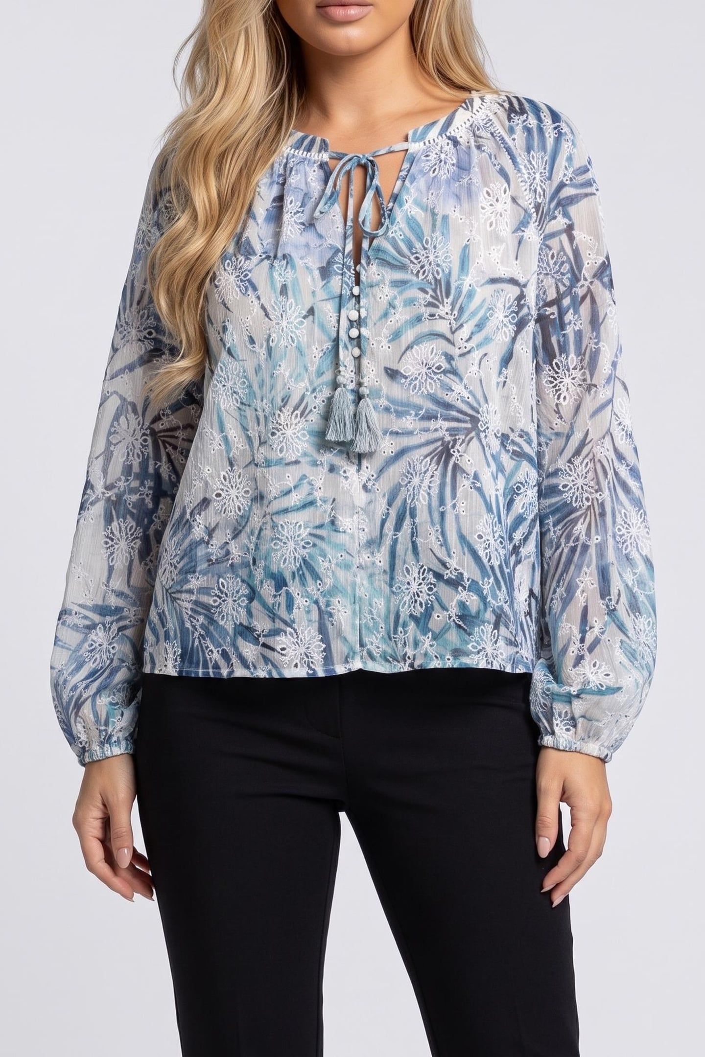 GUESS ECO LS DANIÈLE EMBRO TOP FIJI PALM PRINT 1