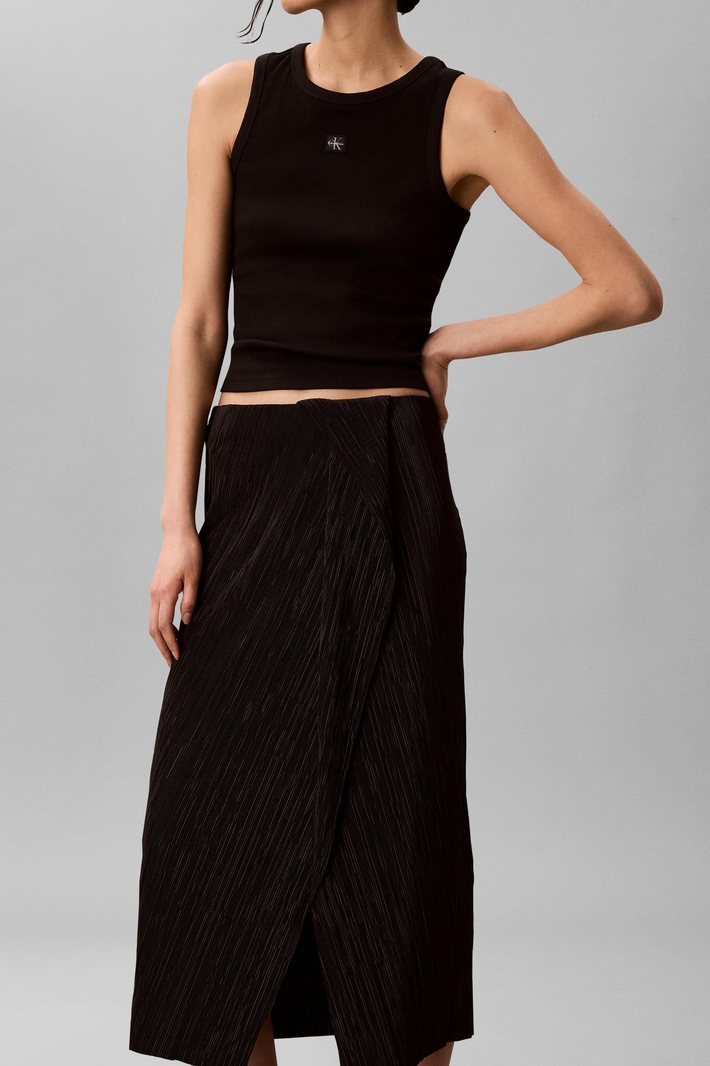 PLISSE BIAS SEAM MIDI SKIRT BLACK 3