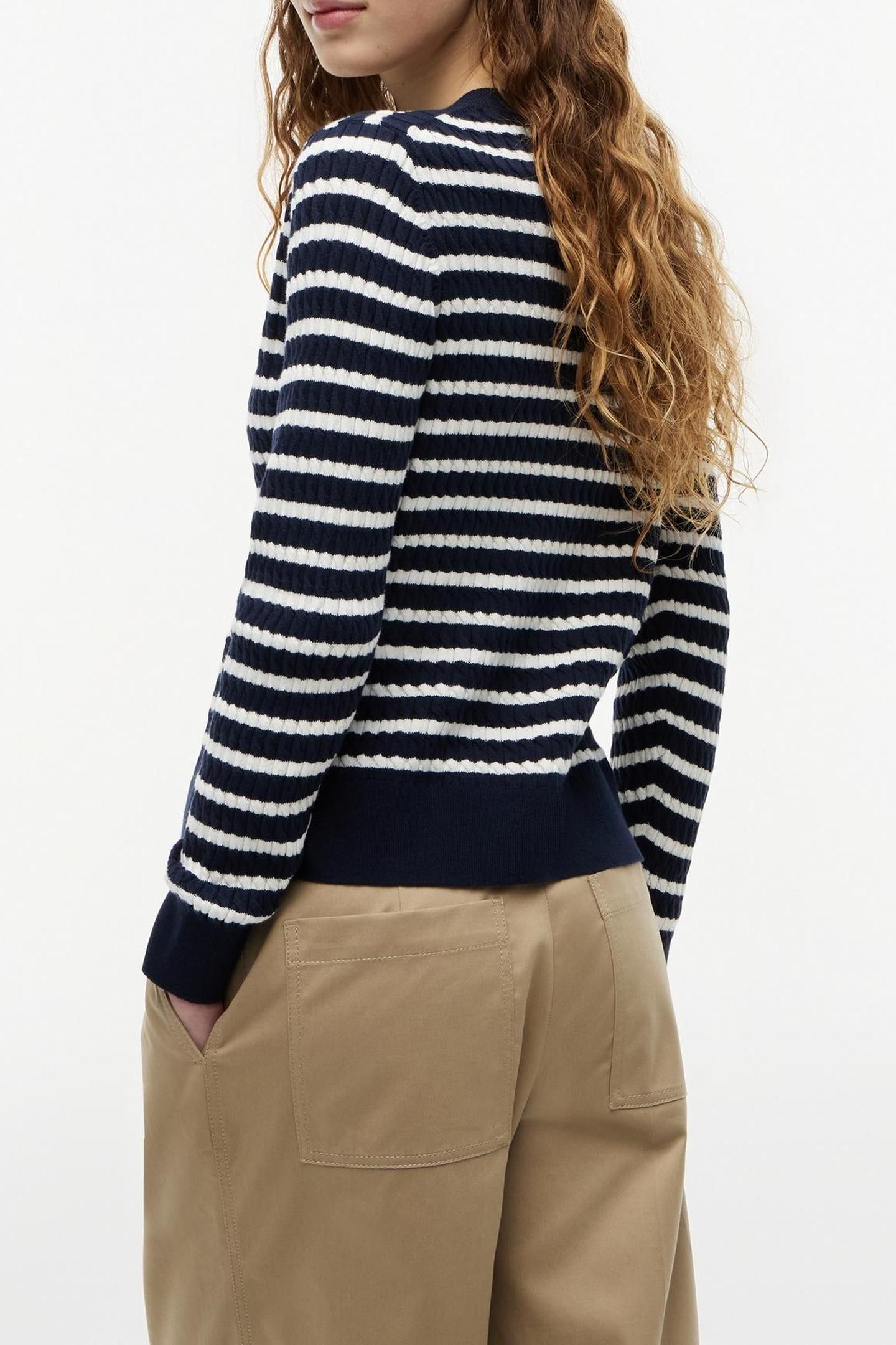 COTTON CABLE FINE LS DARK N NAVY/IVORY PETAL BRETON STP 2