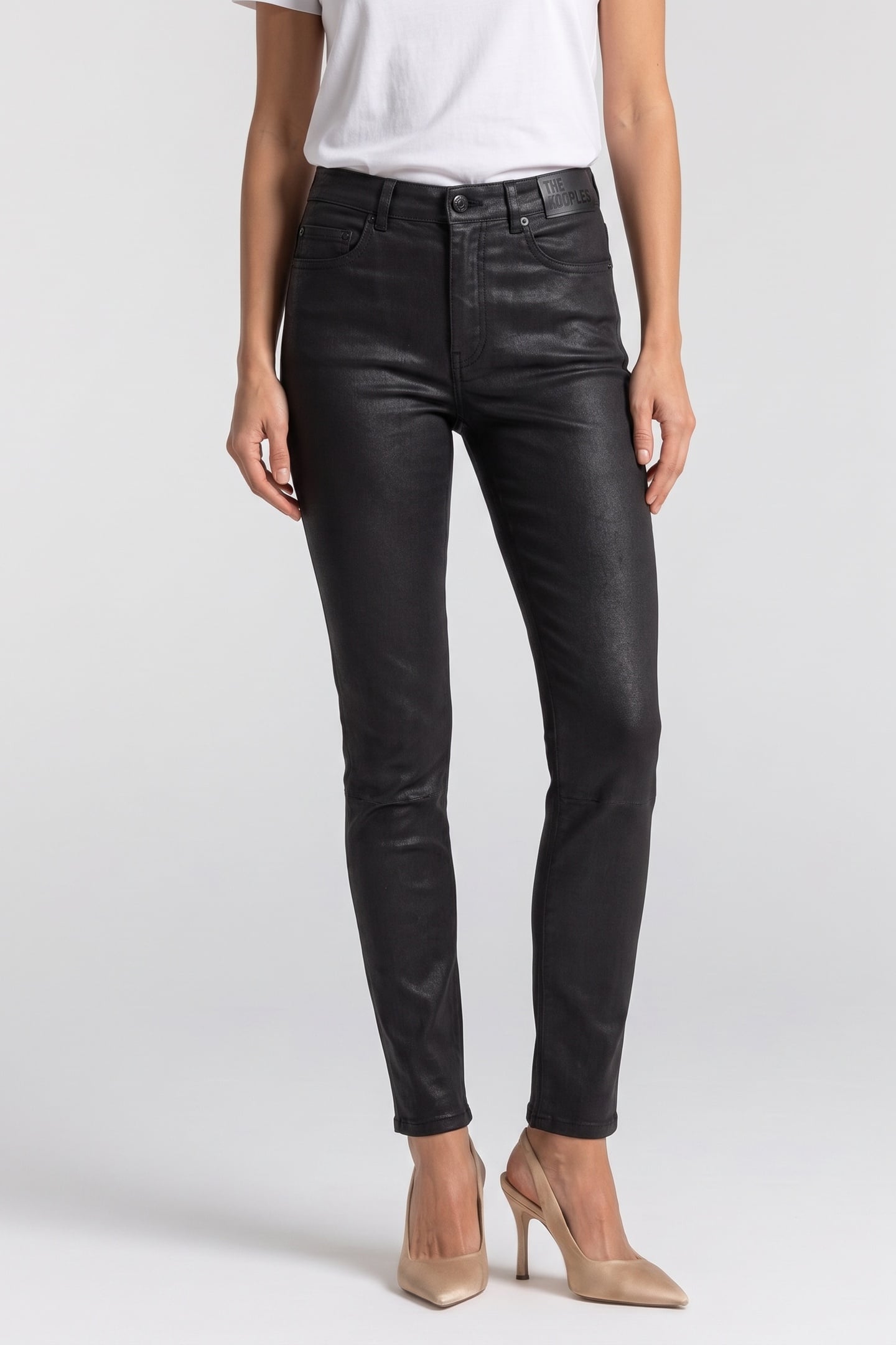 SLIM FIT STRETCH LEATHER TROUSERS BLACK 1