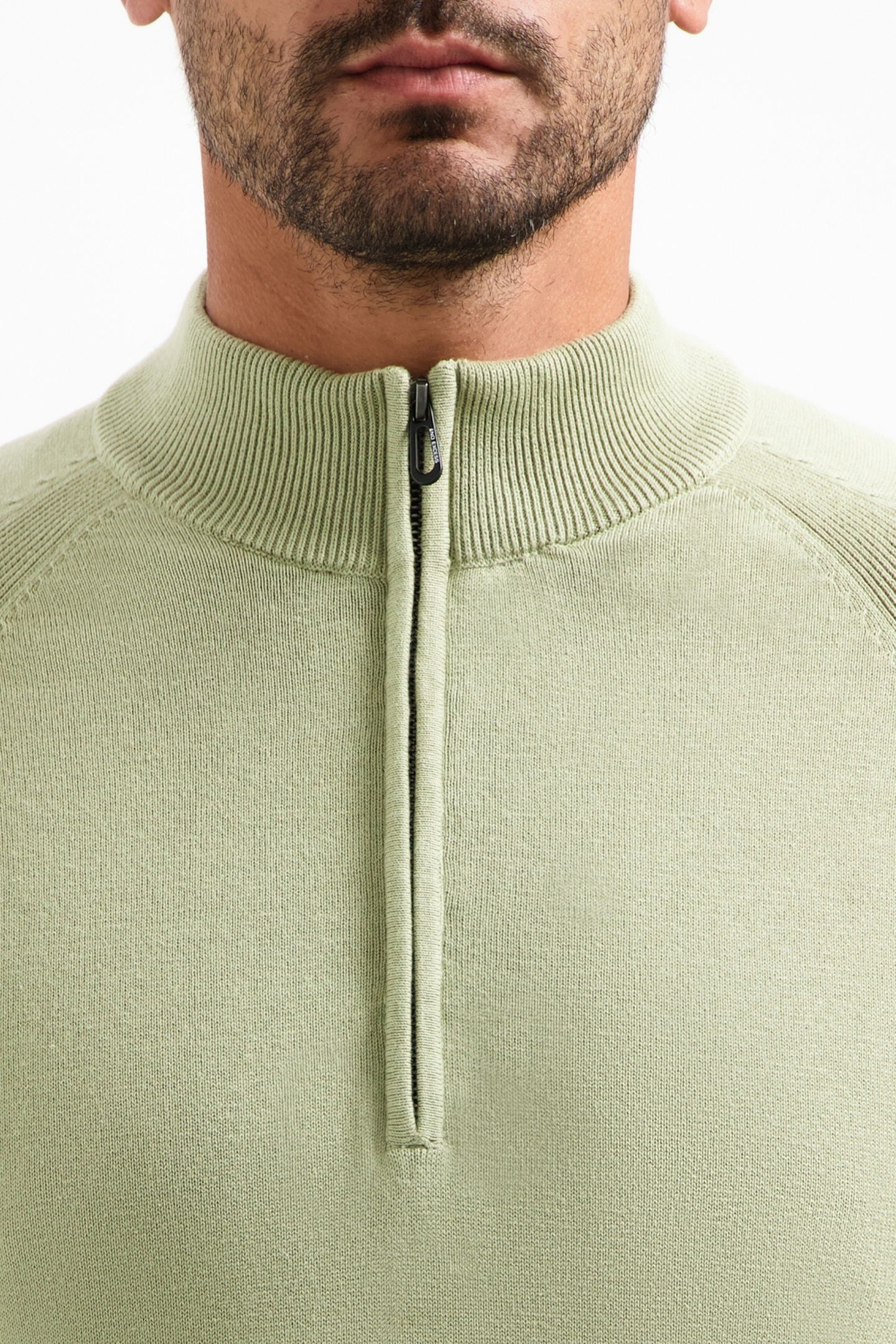PULLOVER HALF ZIP HIGH COLLAR SOLID LIGHT MOSS 7