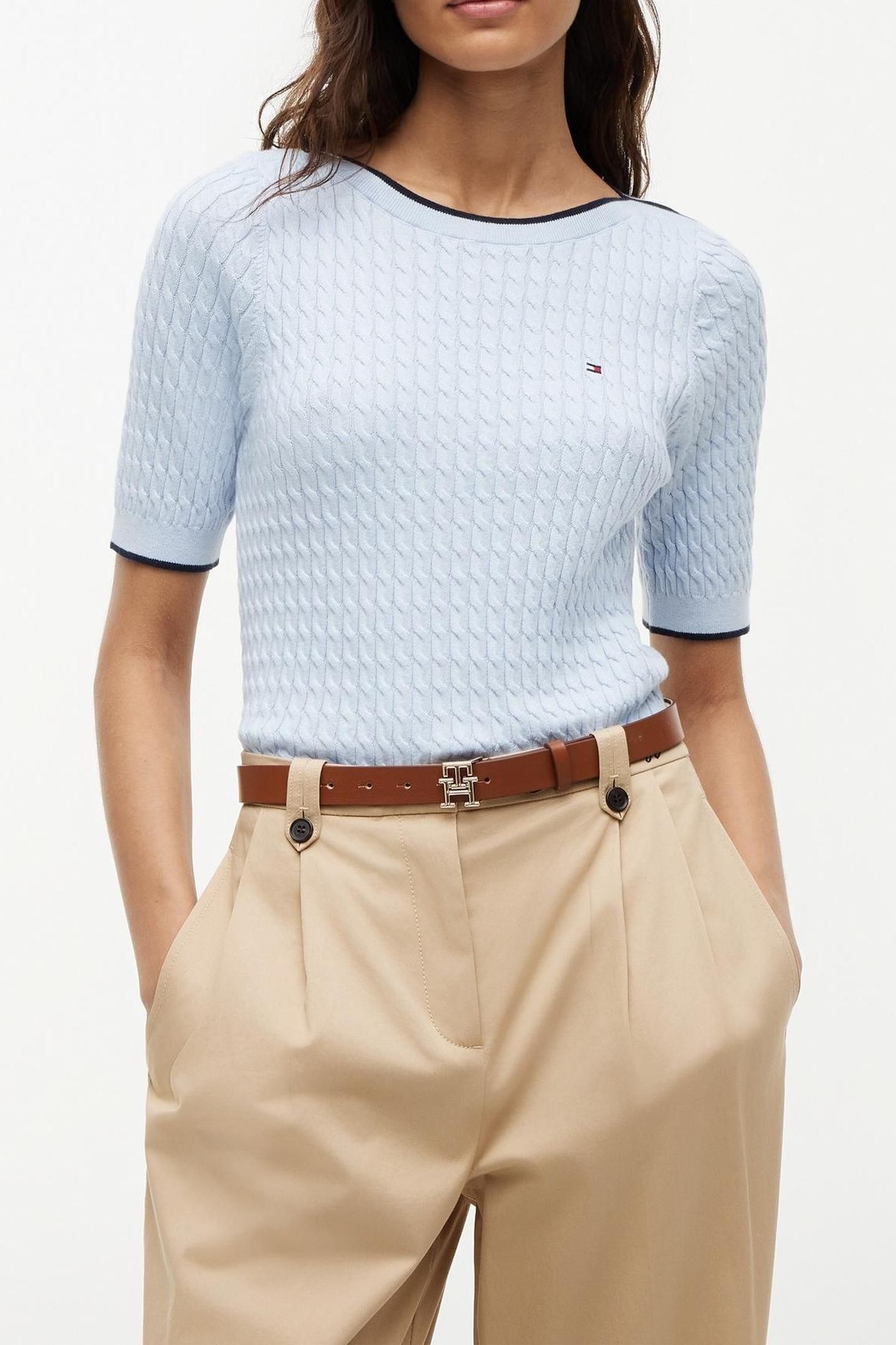 FINE CABLE BOAT NECK TOP BREEZY BLUE 1