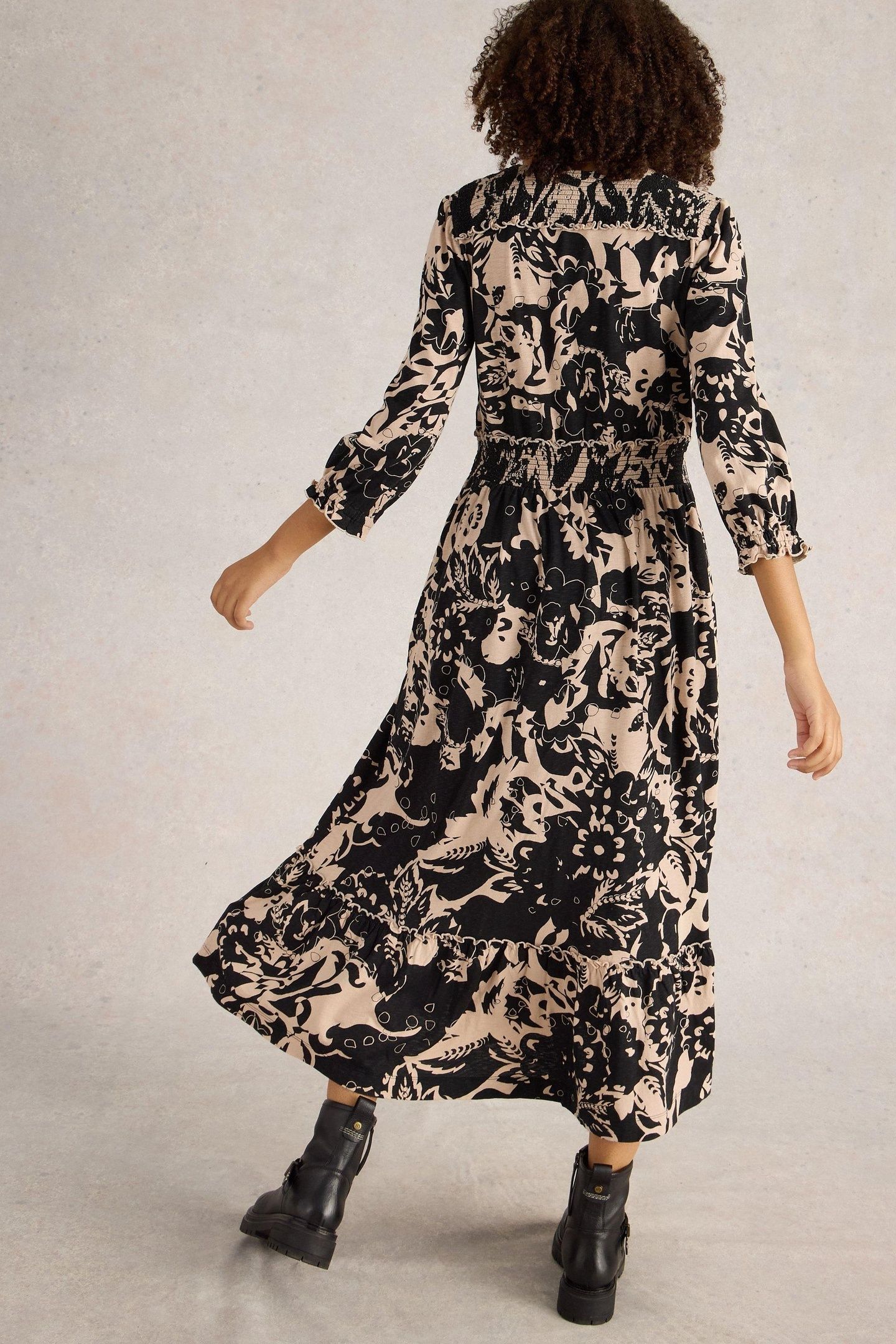 JONIE SHIRRED JERSEY DRESS BLACK PRINT 2