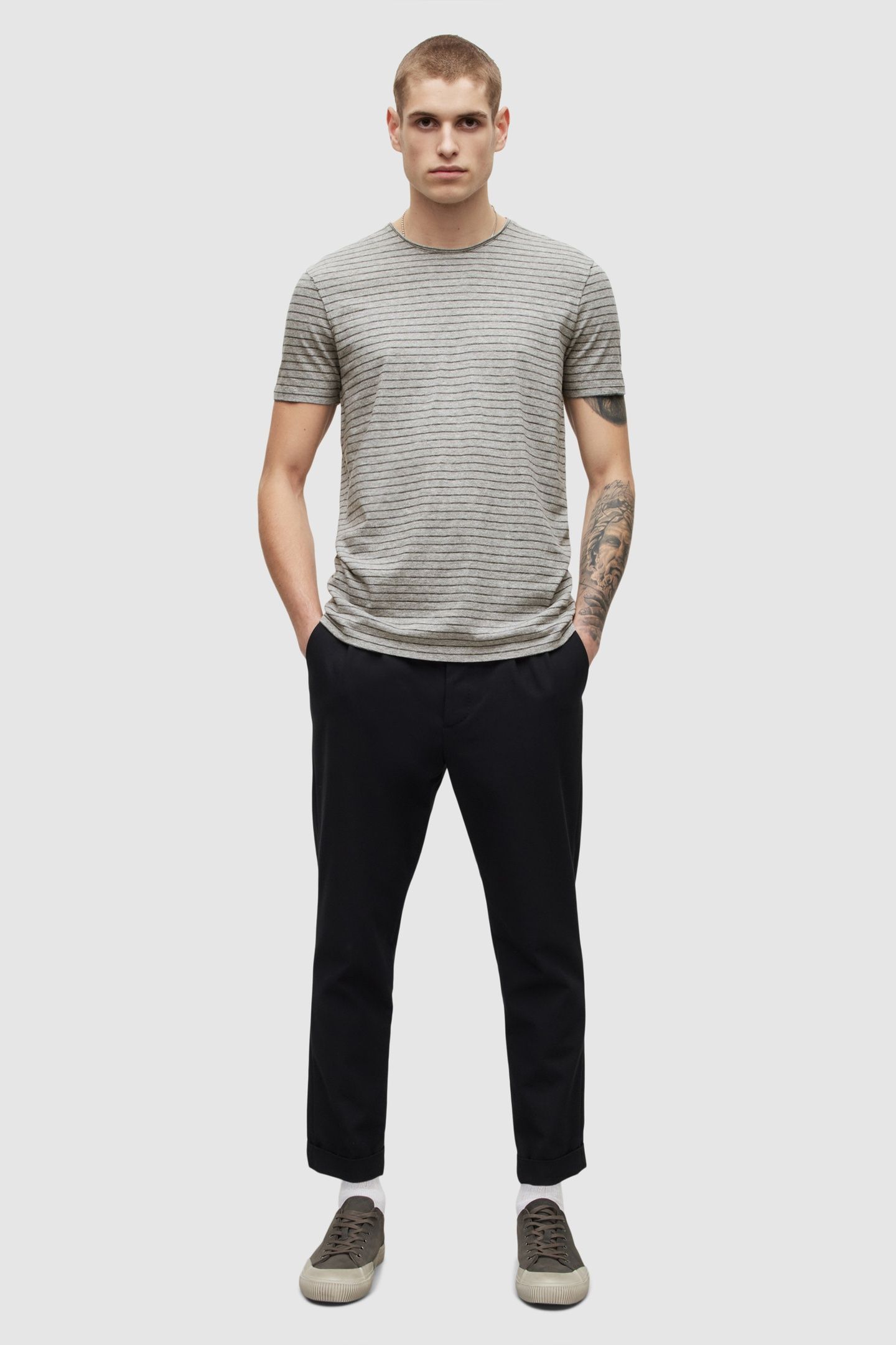 FIGURE STRIPE SS CRE GREY MARL/WSHD BLK 2