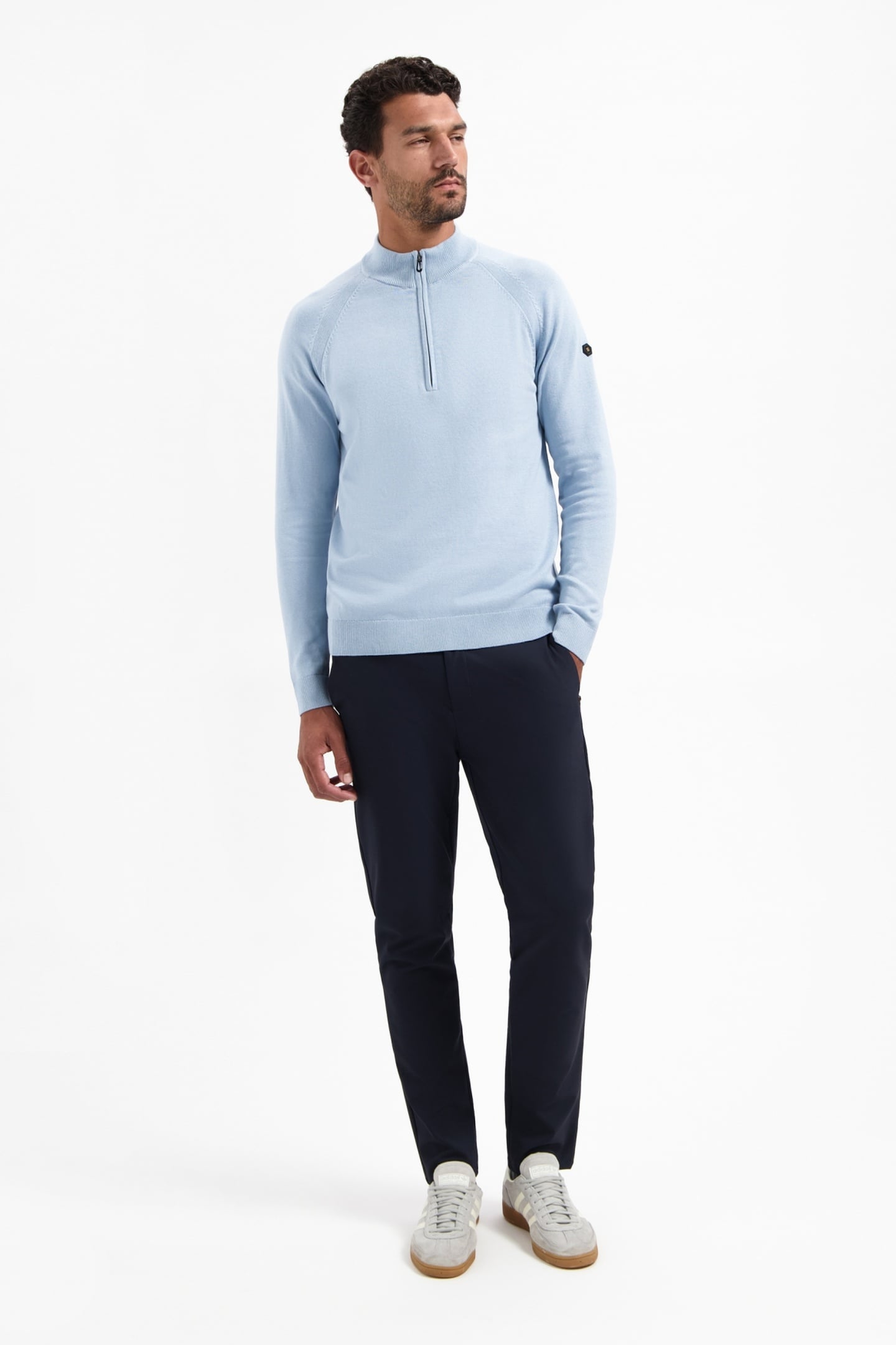 PULLOVER HALF ZIP HIGH COLLAR SOLID DUSTY BLUE 1