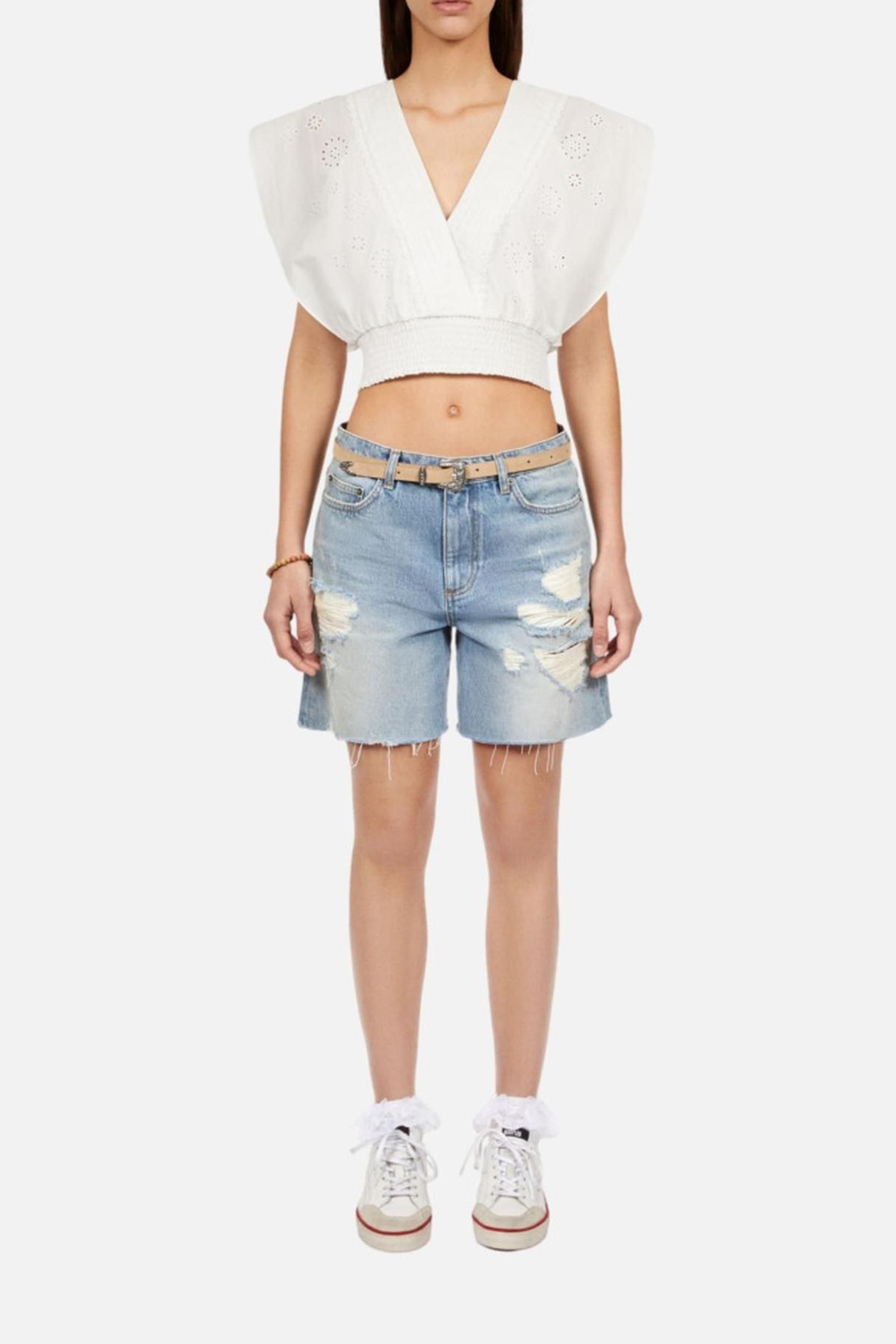 EMBROIDERED SMOCKED WAIST TOP WHITE 3
