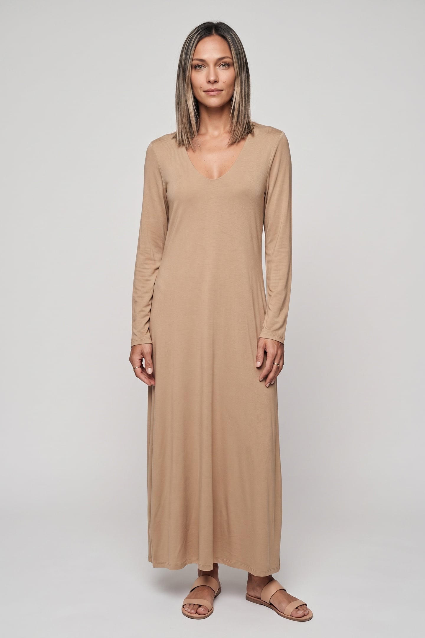 MI TENCEL KNIT DRESS BEIGE 1