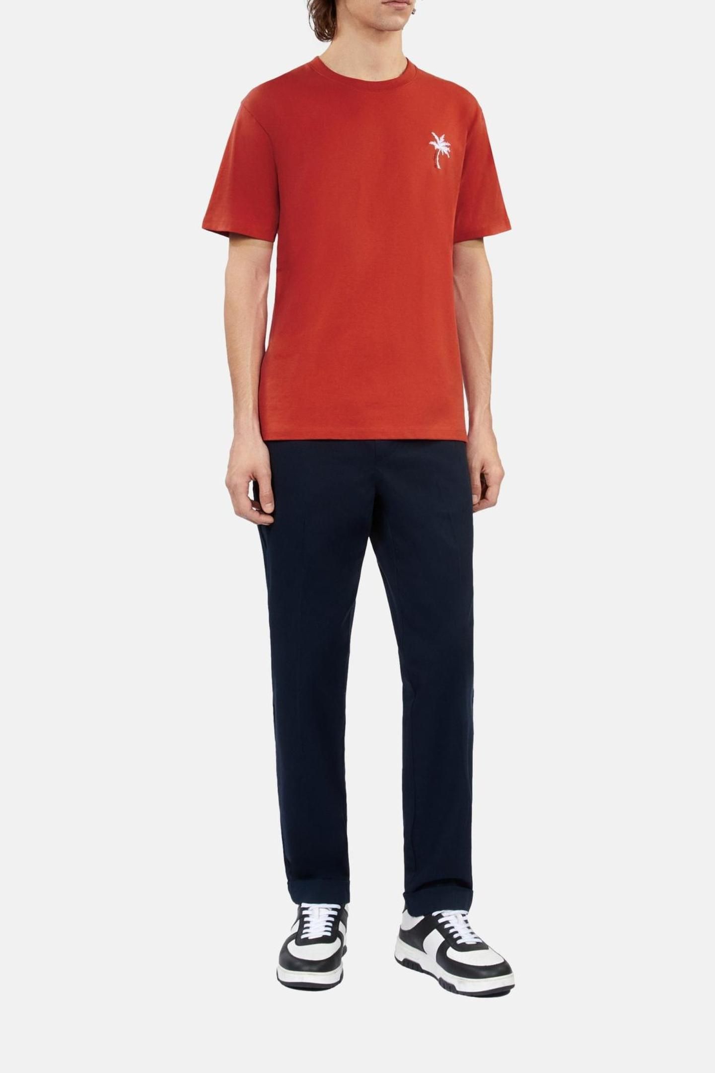 SHORT-SLEEVED T-SHIRT WITH PALM TREE EMBROIDERY RED BRIQUE 3