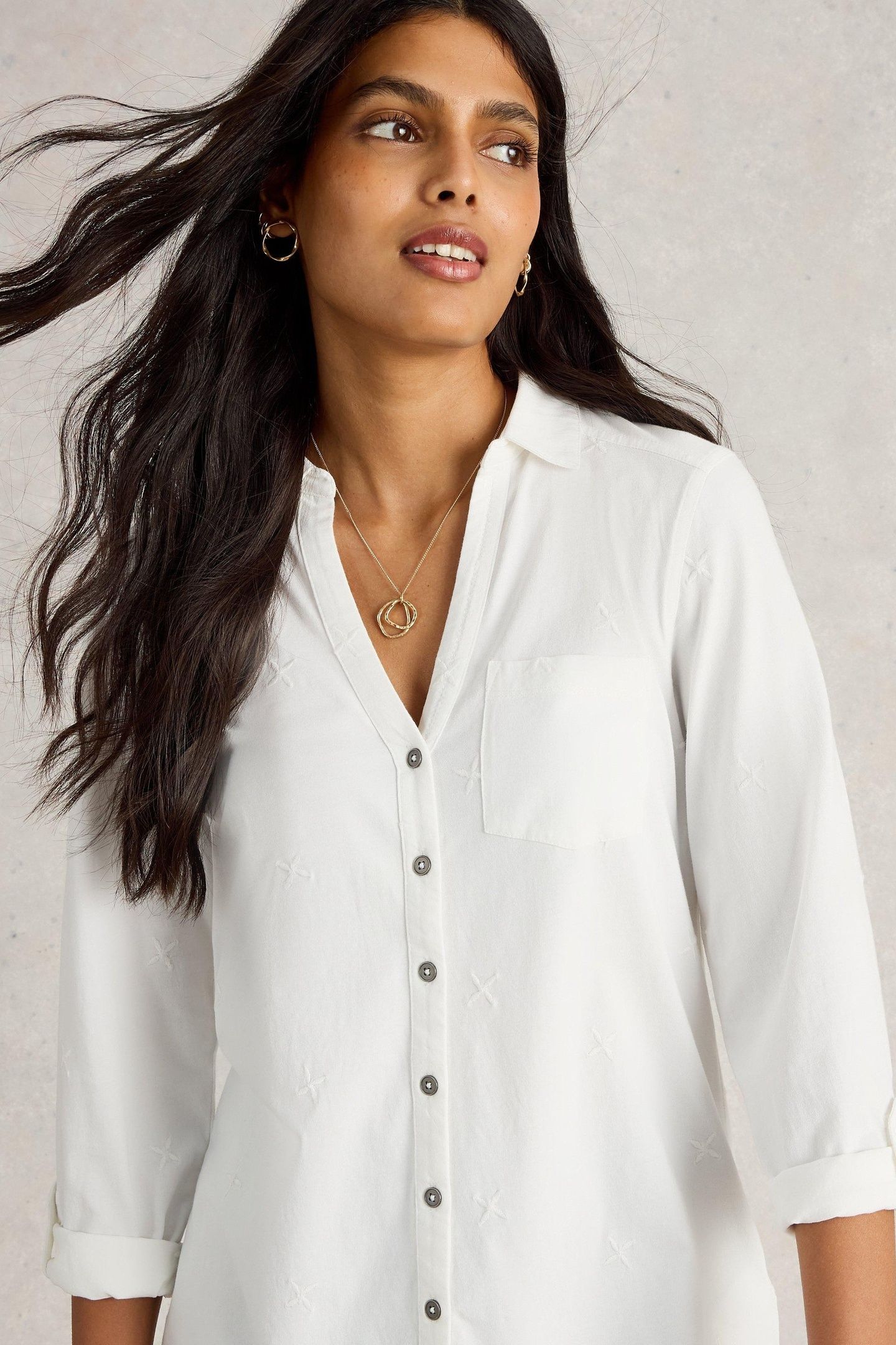 ANNIE EMB LONGLINE SHIRT BRILLIANT WHITE 7