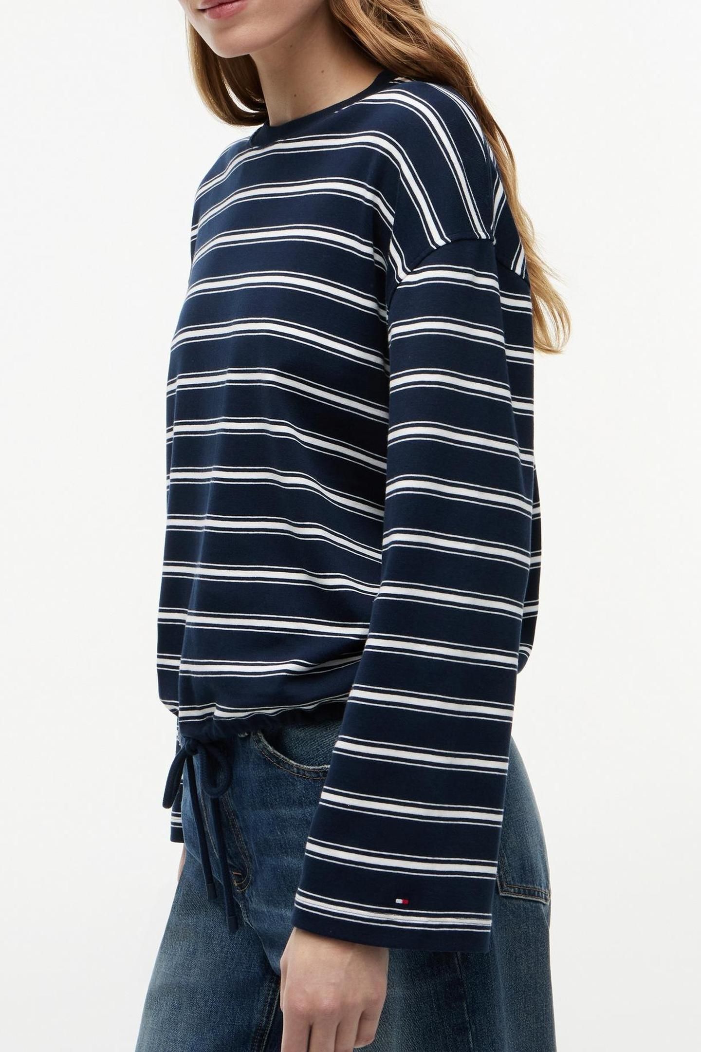 STRIPE DRAWSTRING HEM LONG SLEEVE T-SHIRT MULTI DARK NIGHT N 5