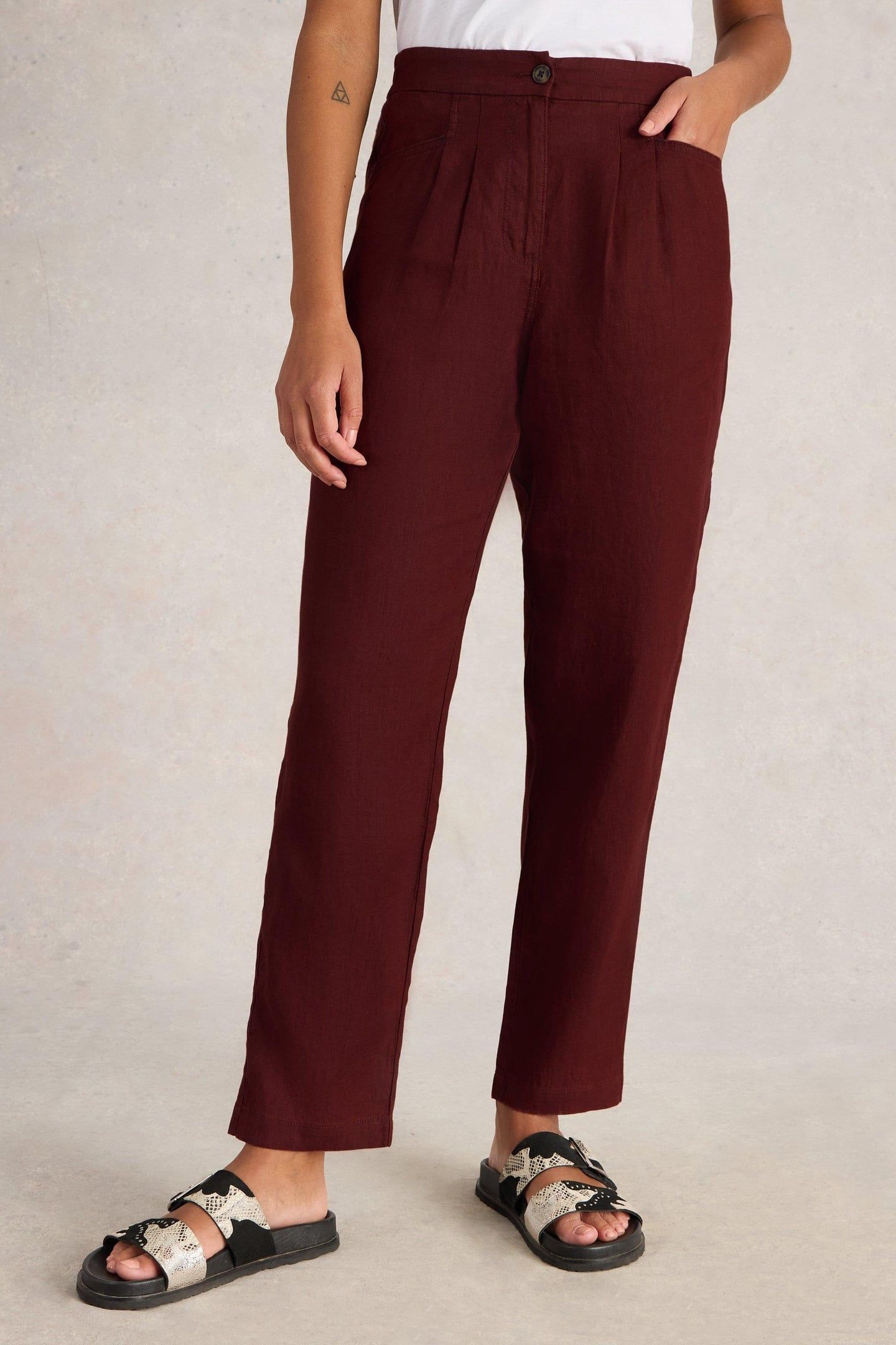 ROWENA LINEN TROUSER DARK RED 1