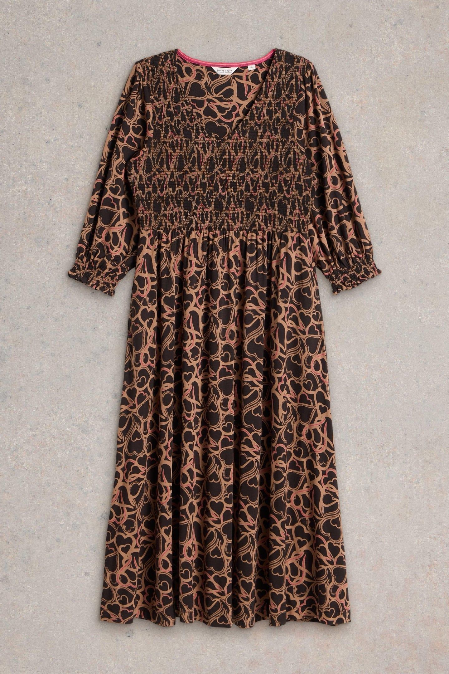 EMILY SHIRRED JERSEY DRESS BLACK PRINT 5