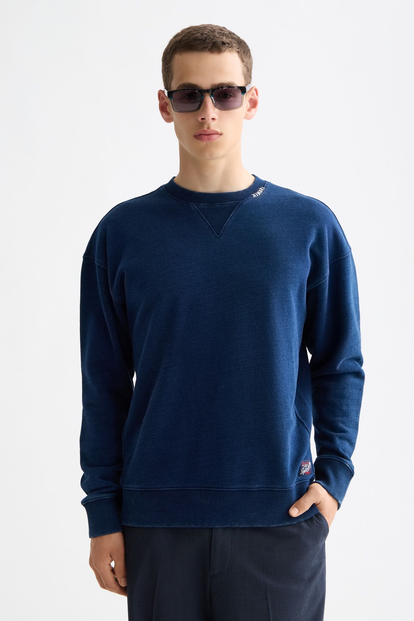 INDIGO CREW NECK SWEAT WITH PRINT DETAILS INDIGO 1