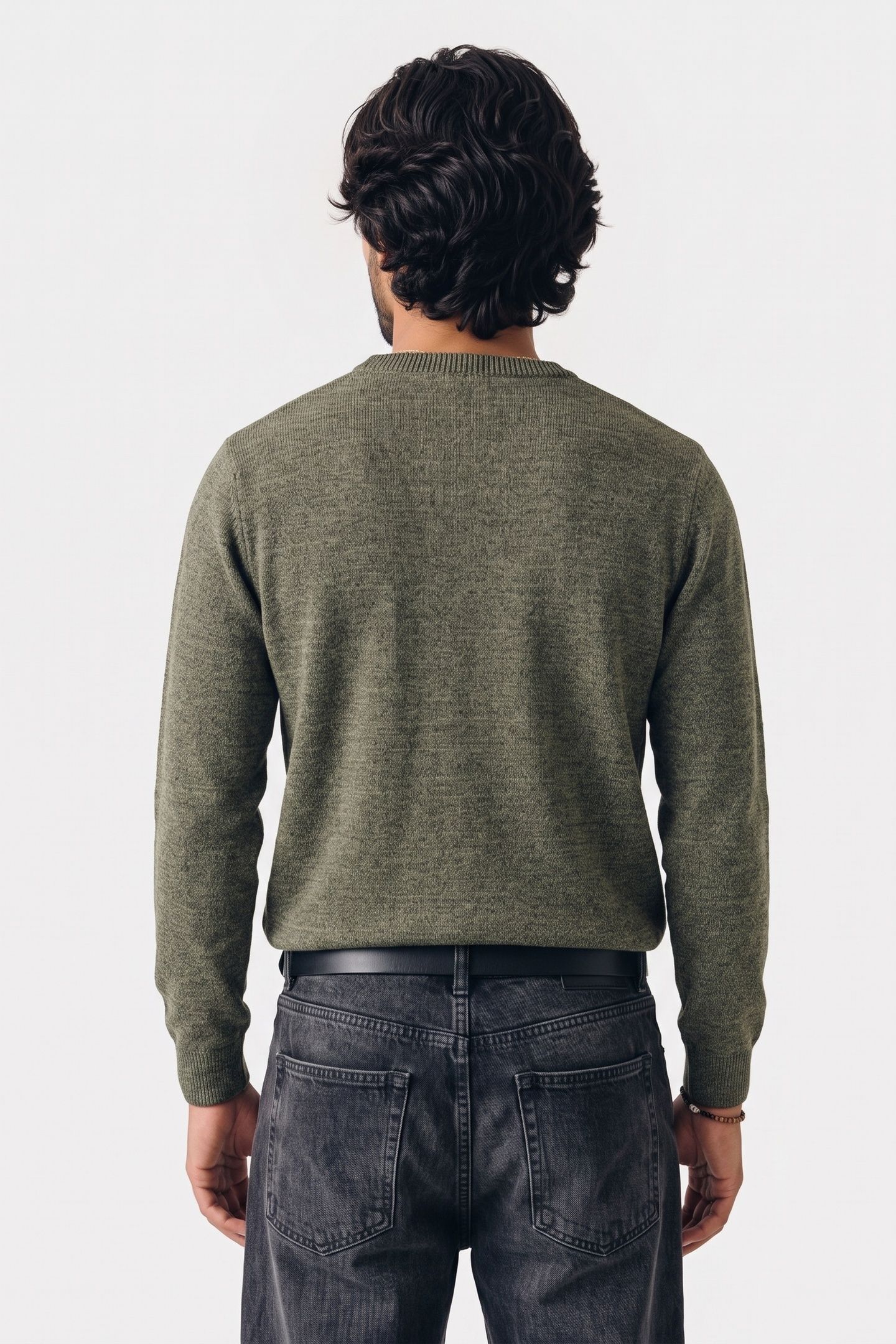 PULLOVER CREWNECK 2 COLOURED MELANGE LIGHT MOSS 2