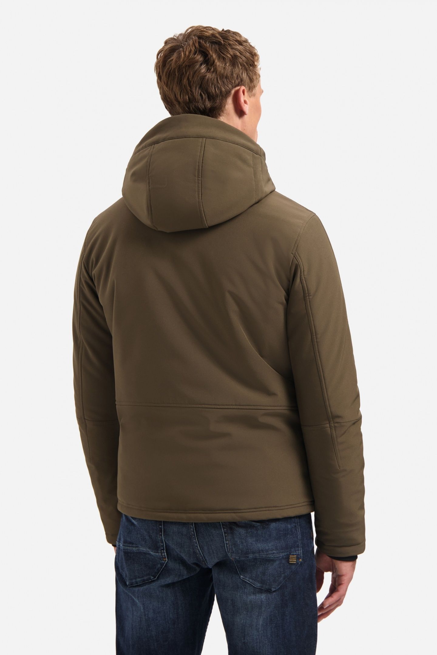 JACKET SHORT FIT HOODED SOFTSHELL STRETCH TAUPE 2