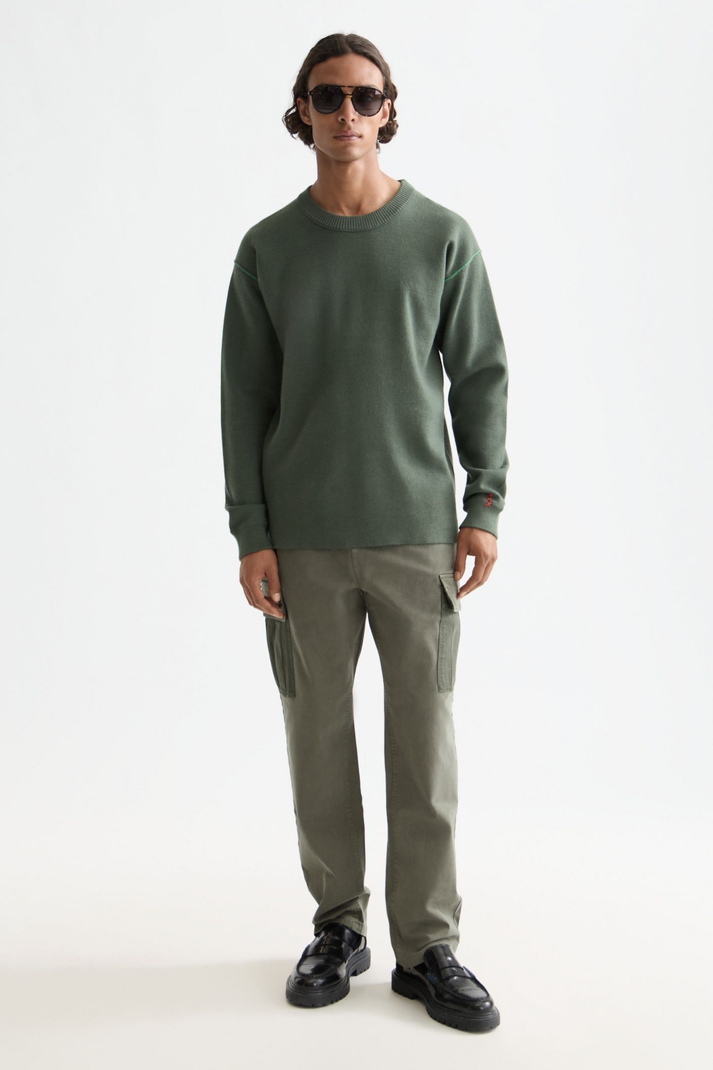 MERINO DOUBLE FACE DROPPED SHOULDER CREWNECK THYME 2
