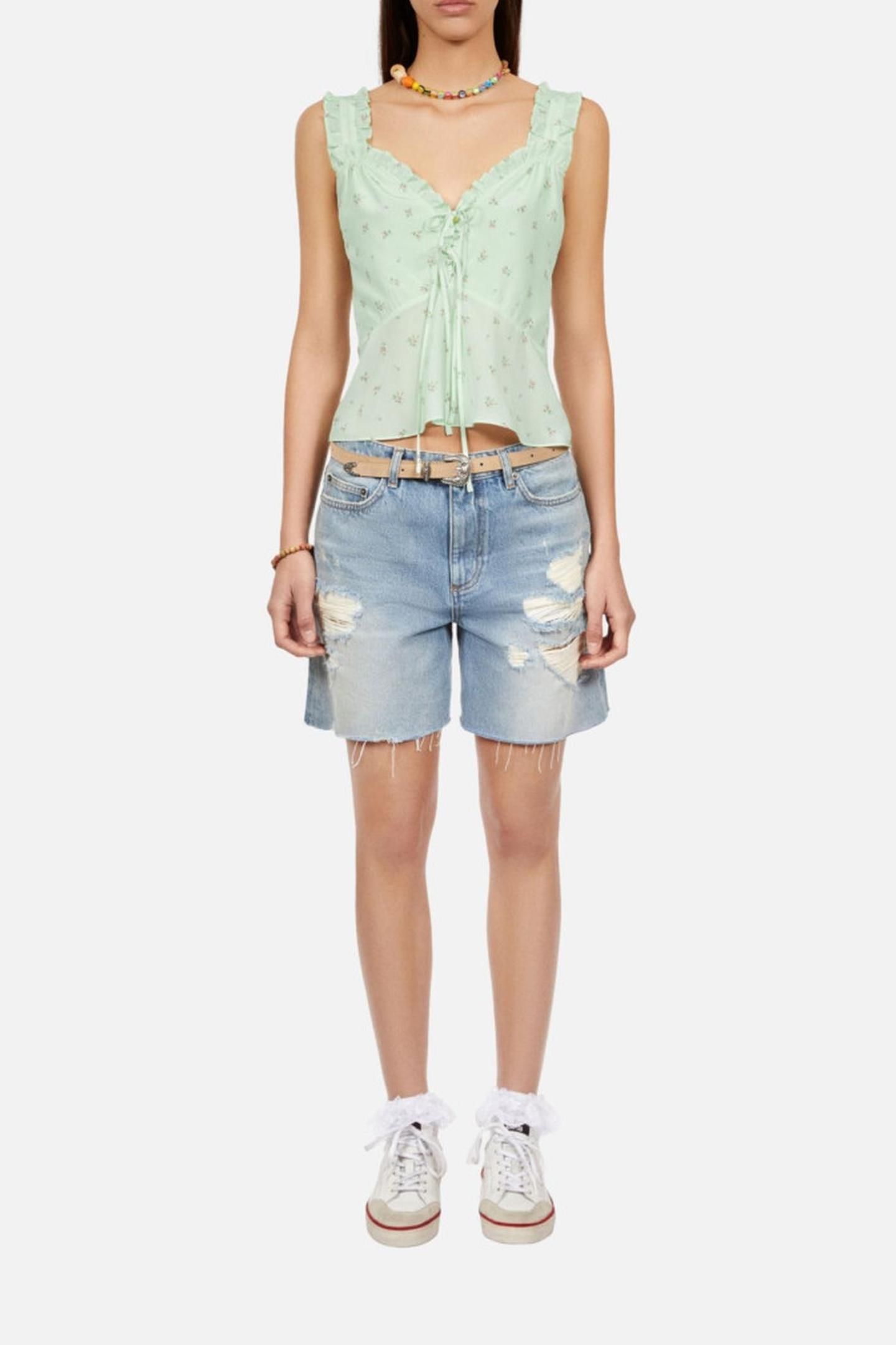 TOP WITH STRAPS AND RUFFLES GREEN 3