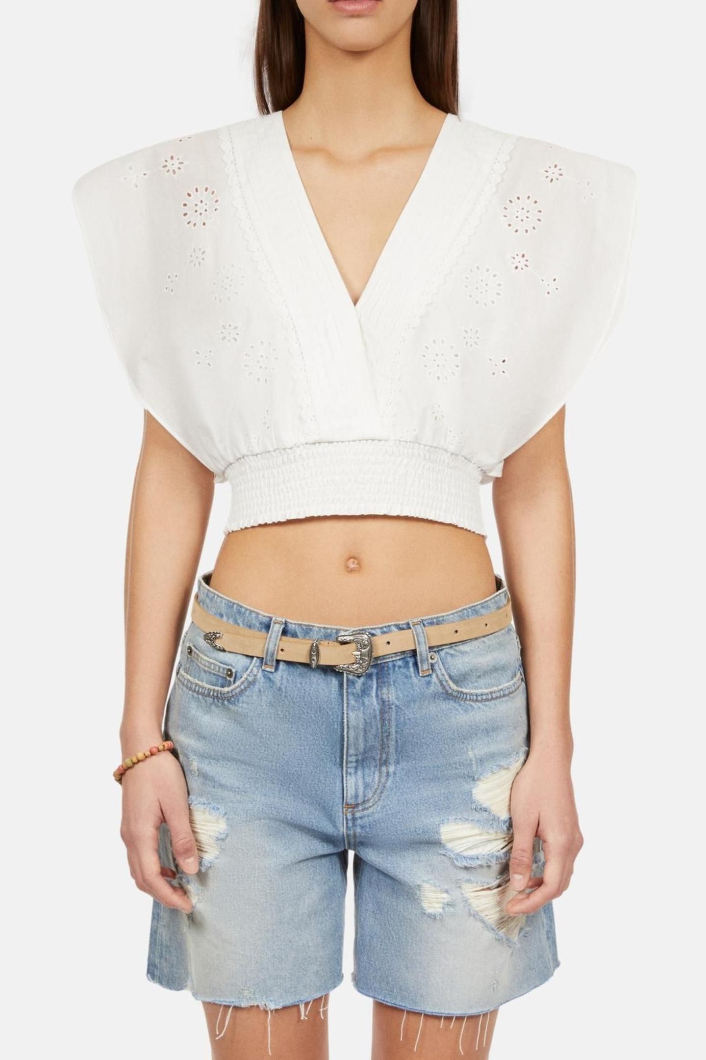 EMBROIDERED SMOCKED WAIST TOP WHITE 2