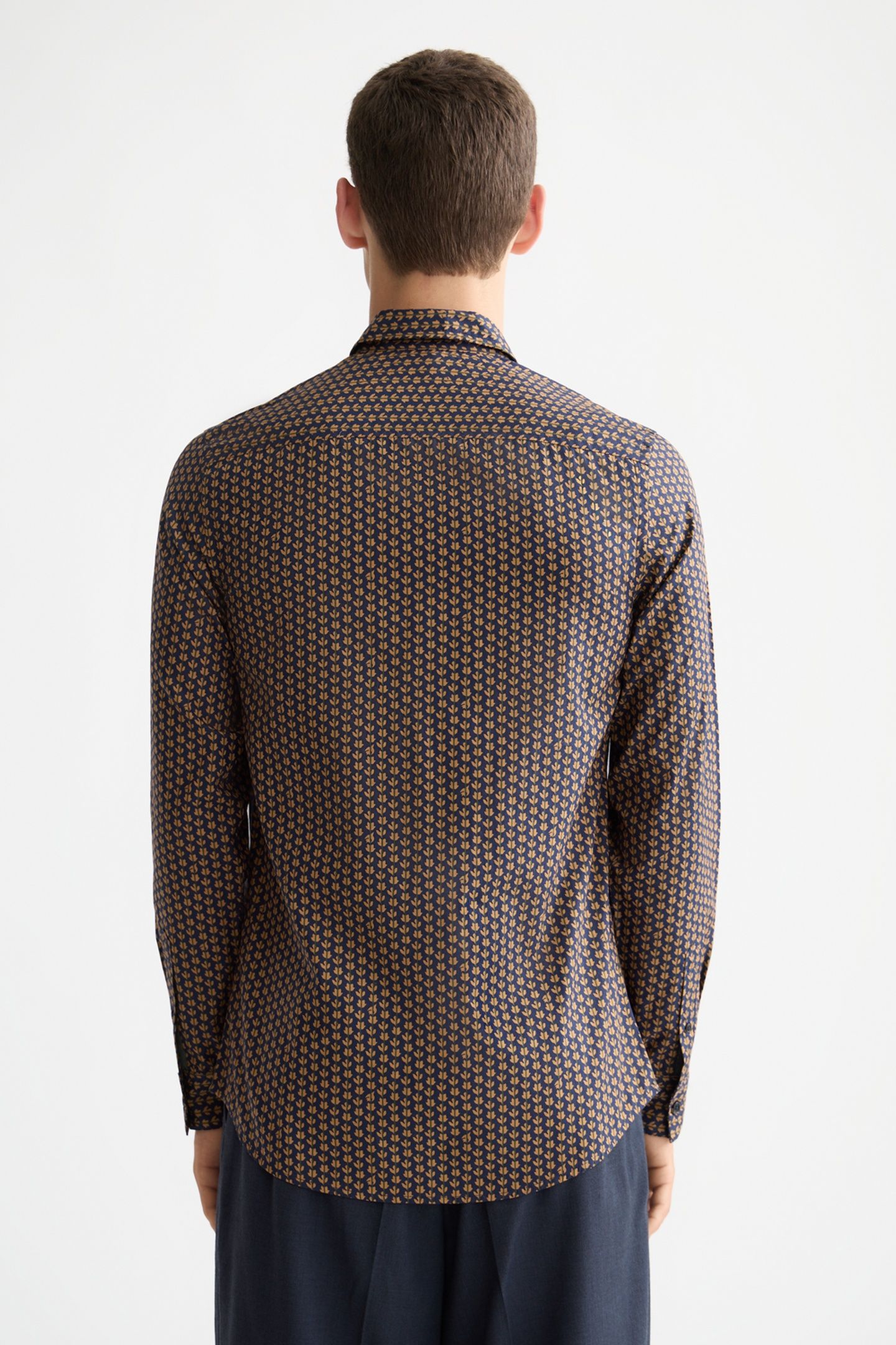 MICRO AOP SLIM-FIT SHIRT DITSY LEAF STRIPE PEACOAT 2
