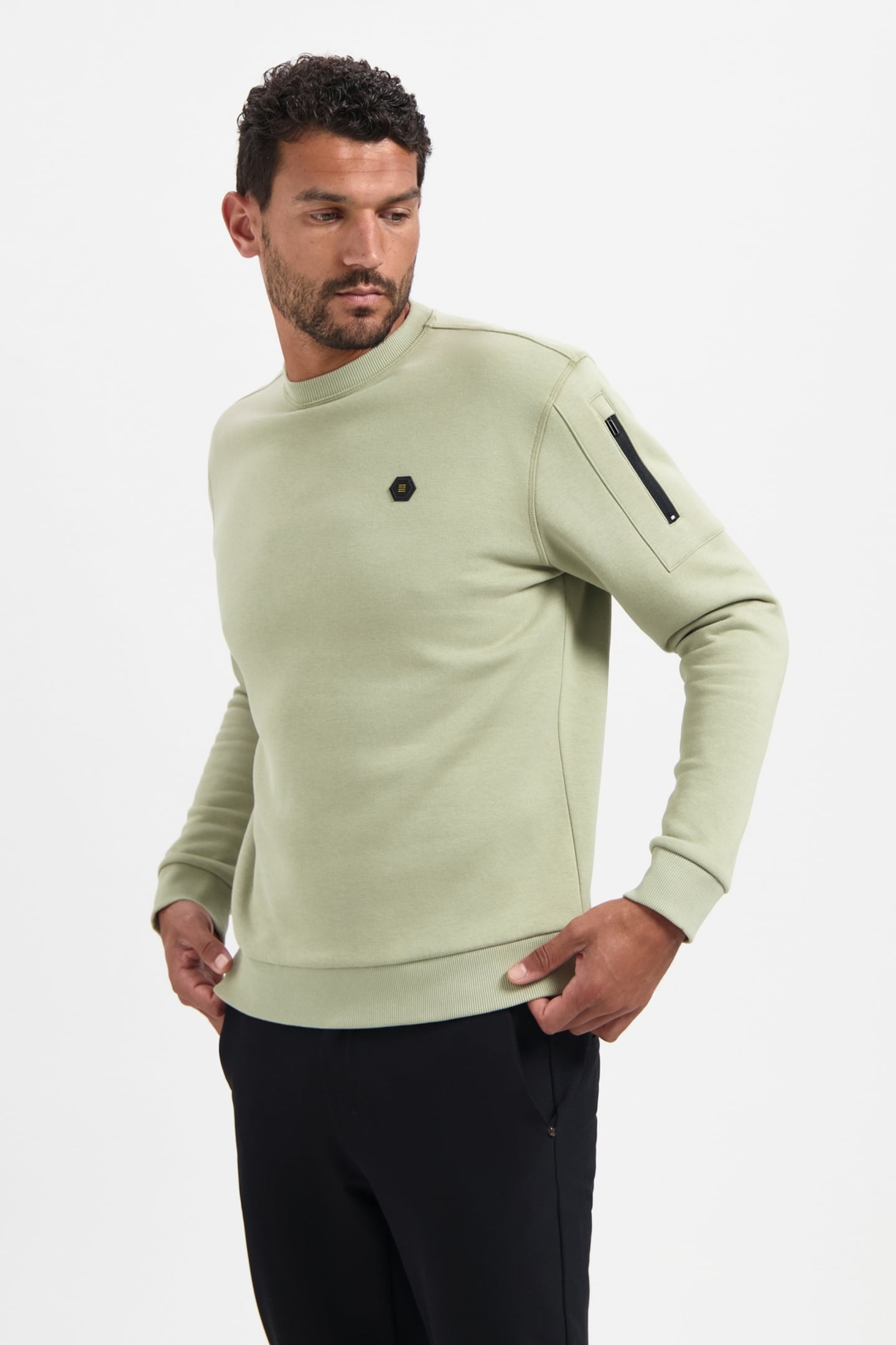 SWEATER CREWNECK BRUSHED INSIDE LIGHT MOSS 1