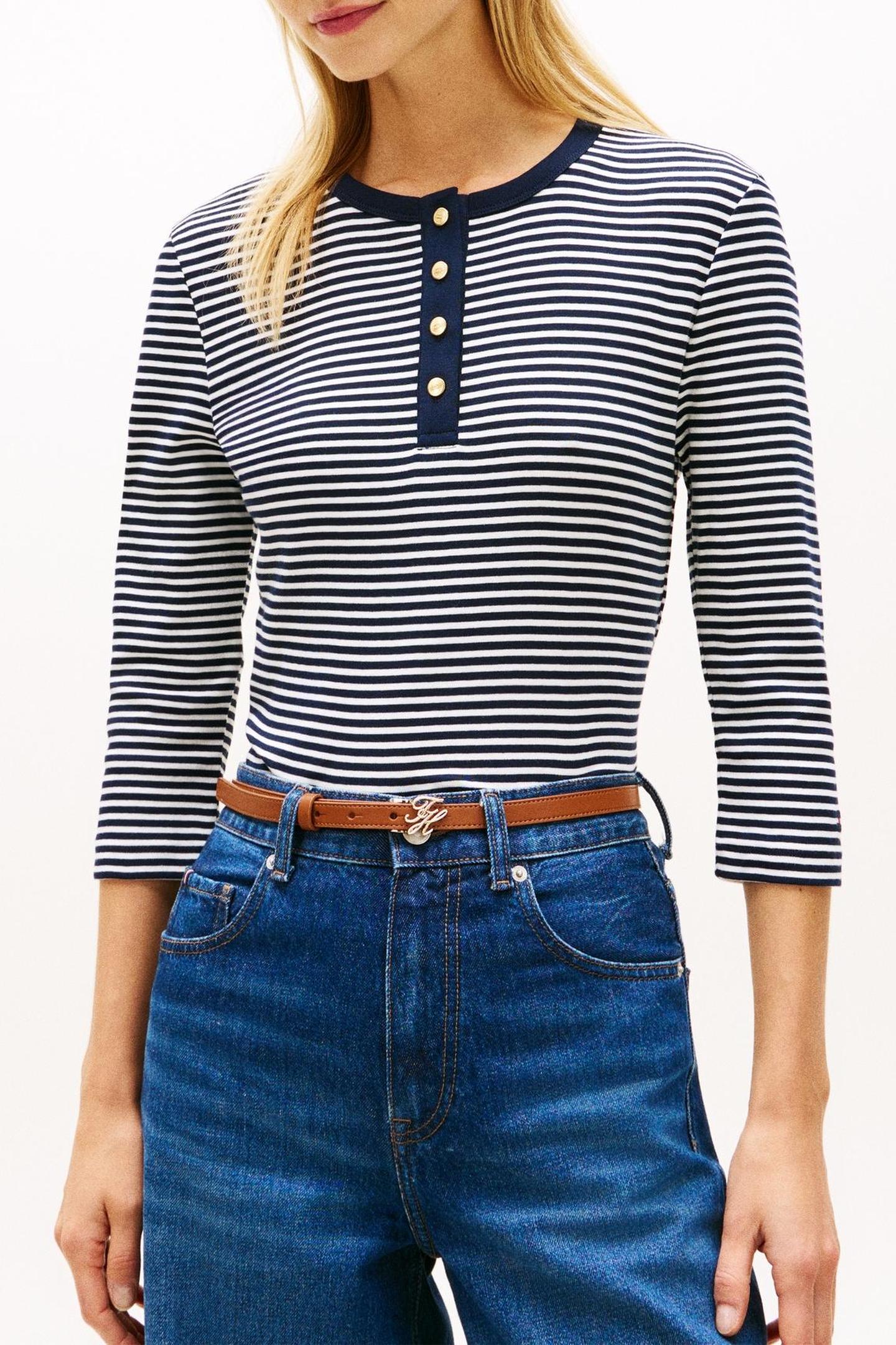 GOLD BUTTON SLIM T-SHIRT SMALL BRT DARK NIGHT/ECRU 3
