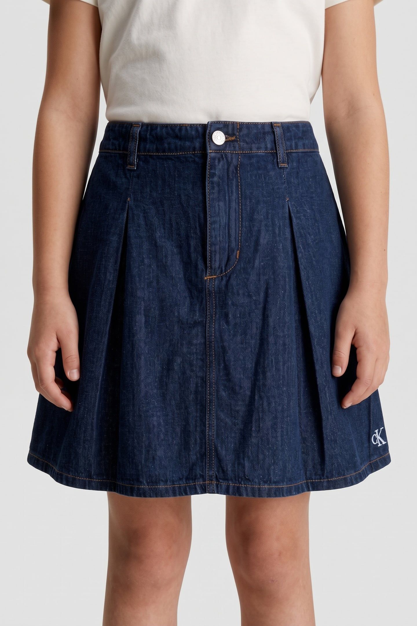 GIRLS MINI ME PLEATED DENIM SKIRT BLACK BLUE STONE WASH 1