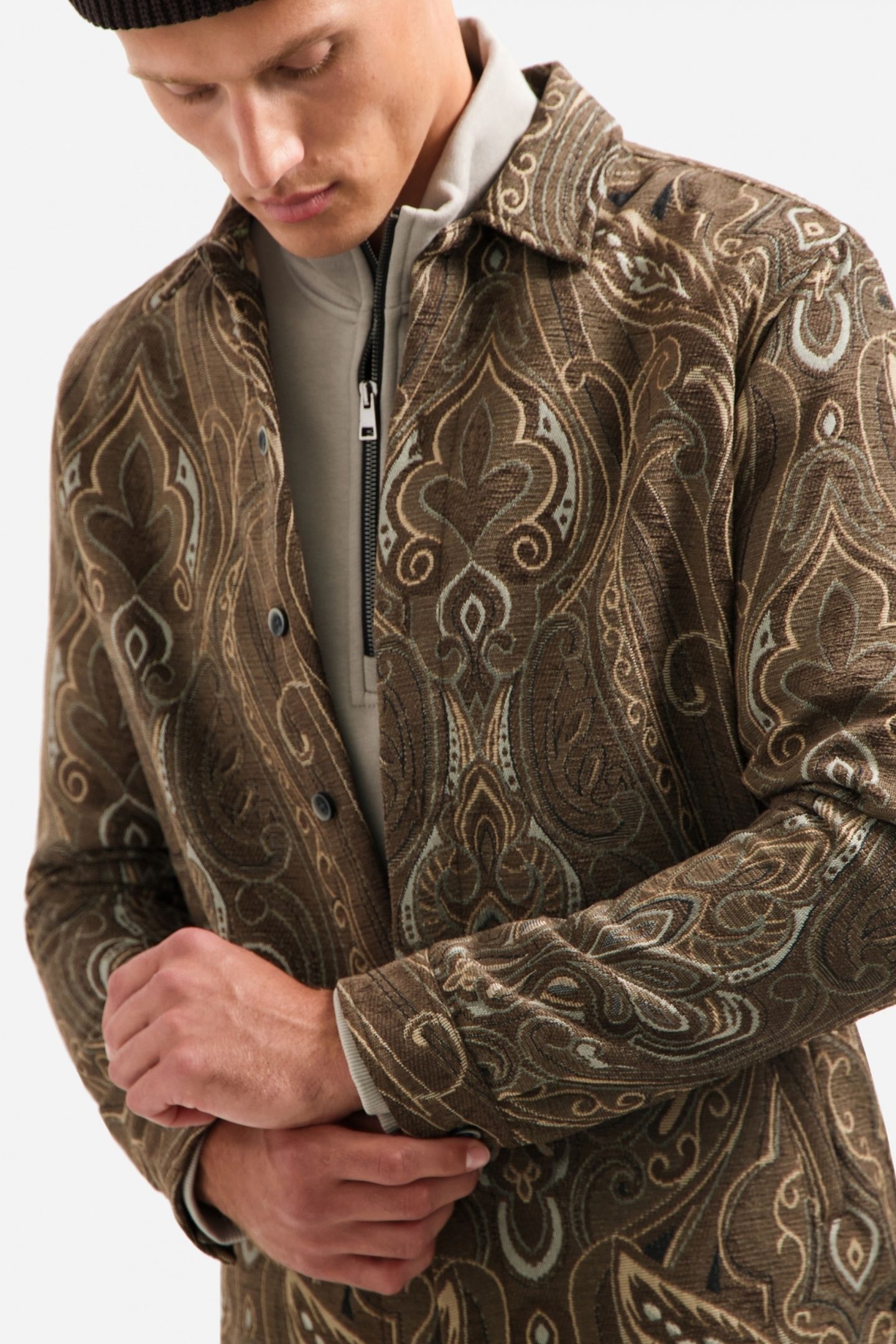 OVERSHIRT BUTTONS FANCY JACQUARD BROWN 7