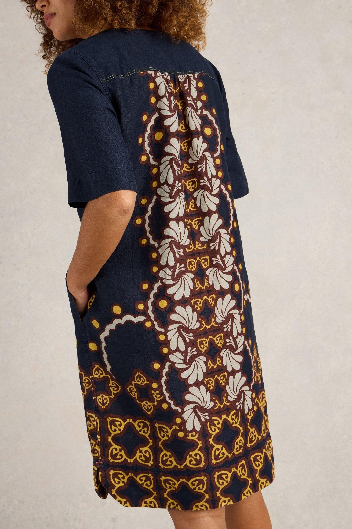 JUNE LINEN DRESS NAVY MULTI 3
