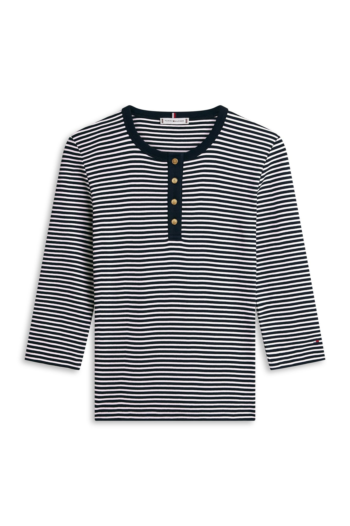 GOLD BUTTON SLIM T-SHIRT SMALL BRT DARK NIGHT/ECRU 4