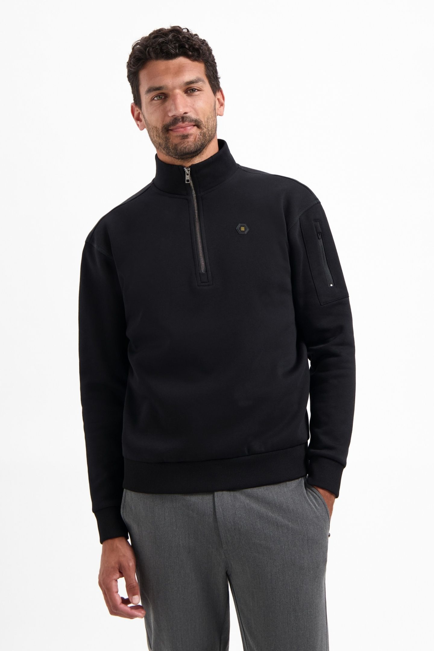 SWEATER HALF ZIP BRUSHED BLACK 1
